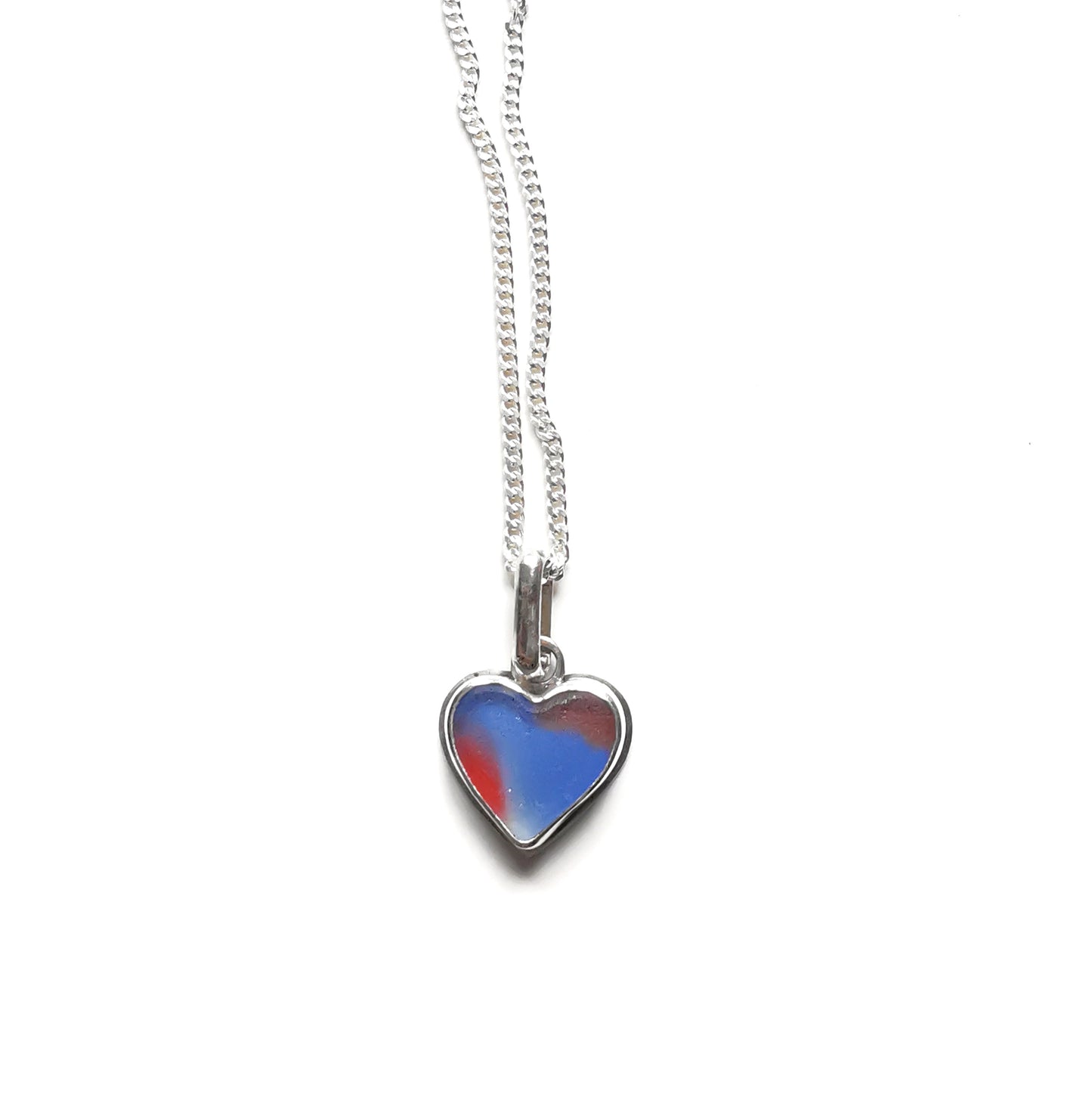 Scottish multi coloured sea glass heart & sterling silver pendant.