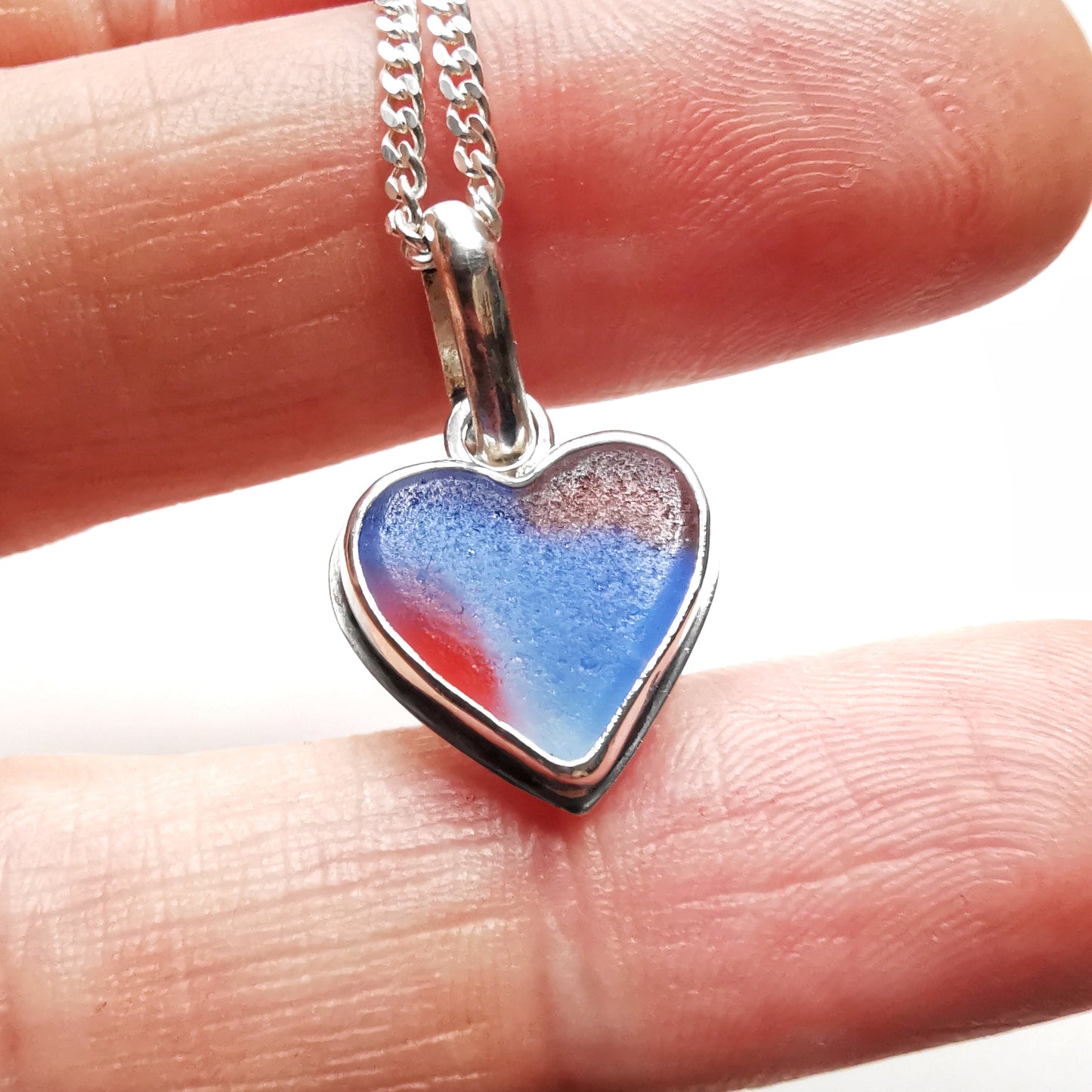 Scottish multi coloured sea glass heart & sterling silver pendant.