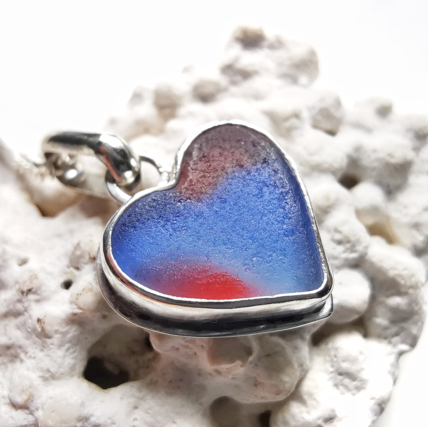 Scottish multi coloured sea glass heart & sterling silver pendant.