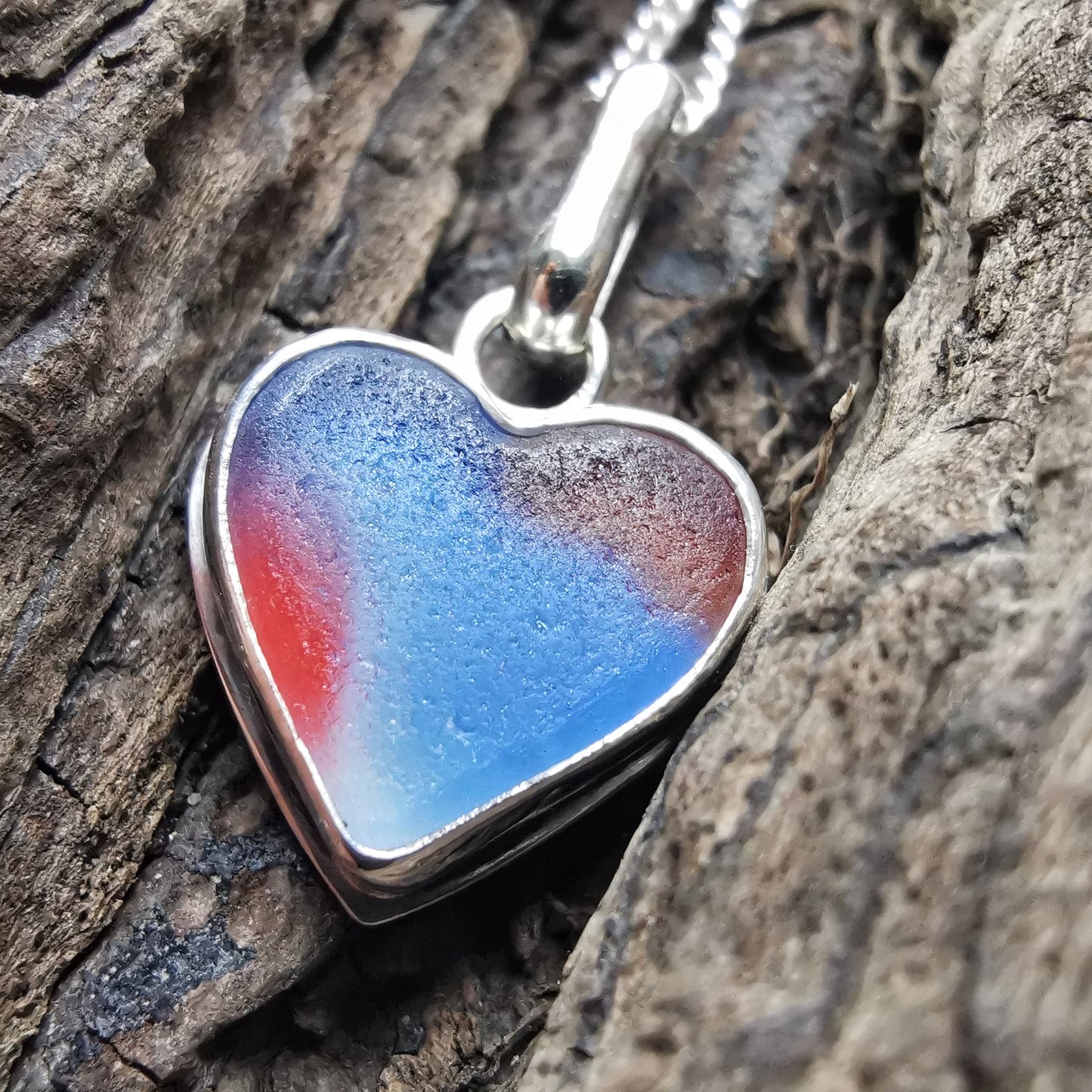 Scottish multi coloured sea glass heart & sterling silver pendant.