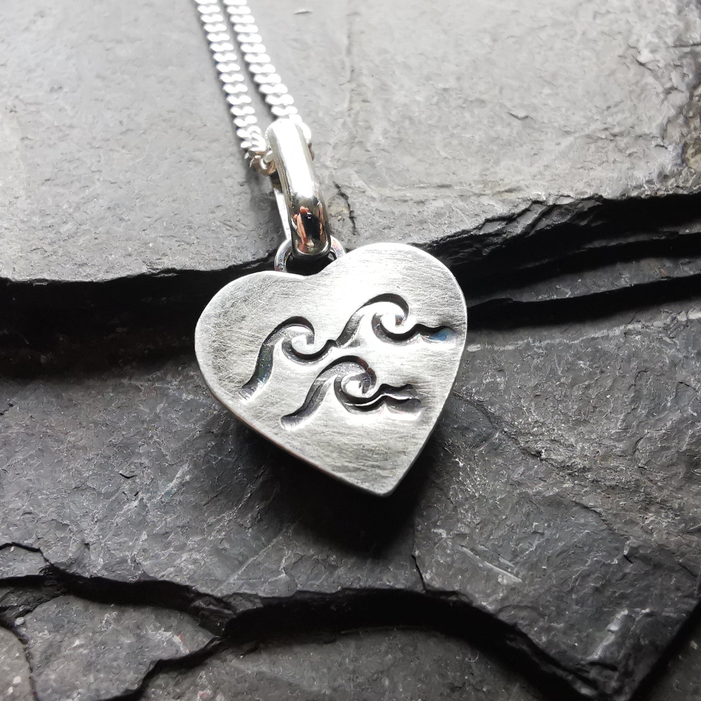Scottish multi coloured sea glass heart & sterling silver pendant.