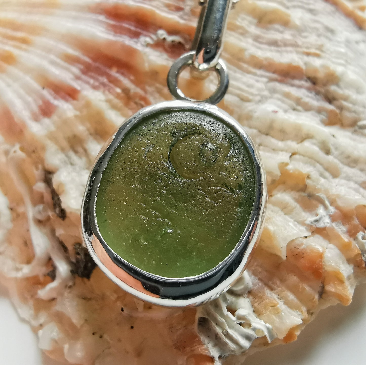 Green sea glass & sterling silver pendant.
