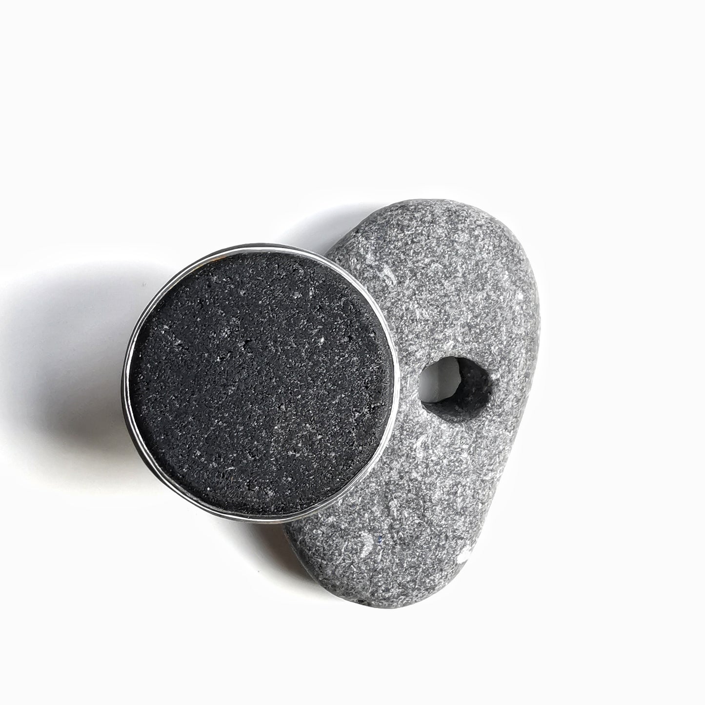 Black Scottish sea glass & sterling silver adjustable ring.