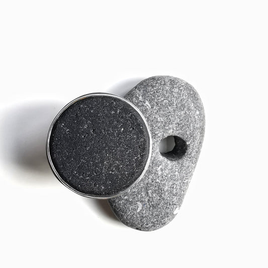Black Scottish sea glass & sterling silver adjustable ring.