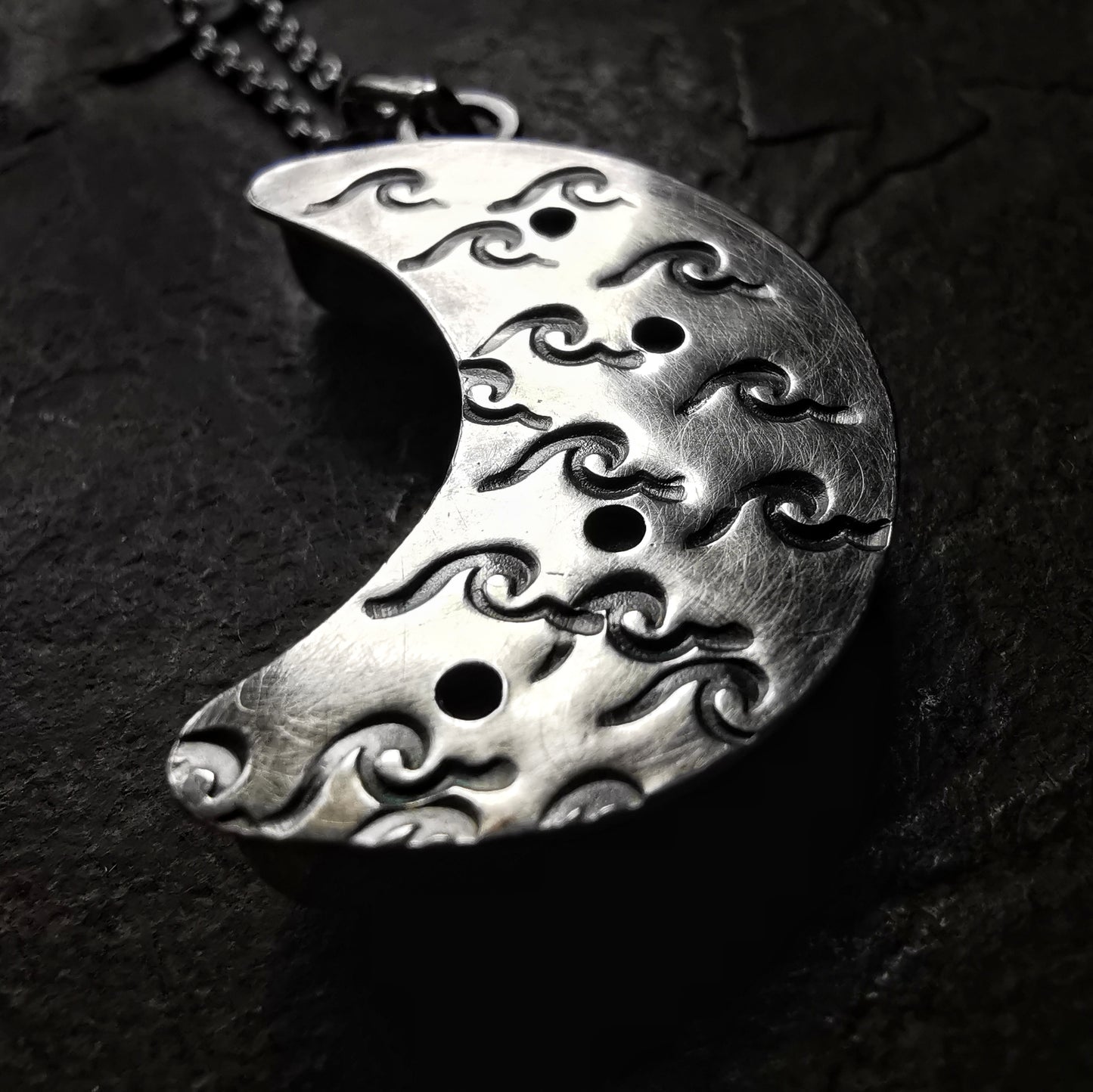 Reserved for Gatia. Scottish black crescent moon sea glass & sterling silver pendant.