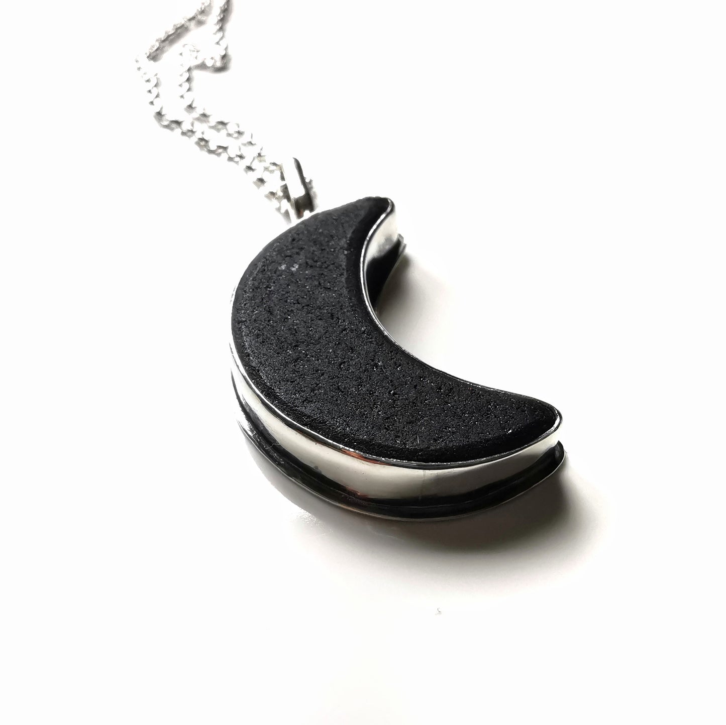 Reserved for Gatia. Scottish black crescent moon sea glass & sterling silver pendant.
