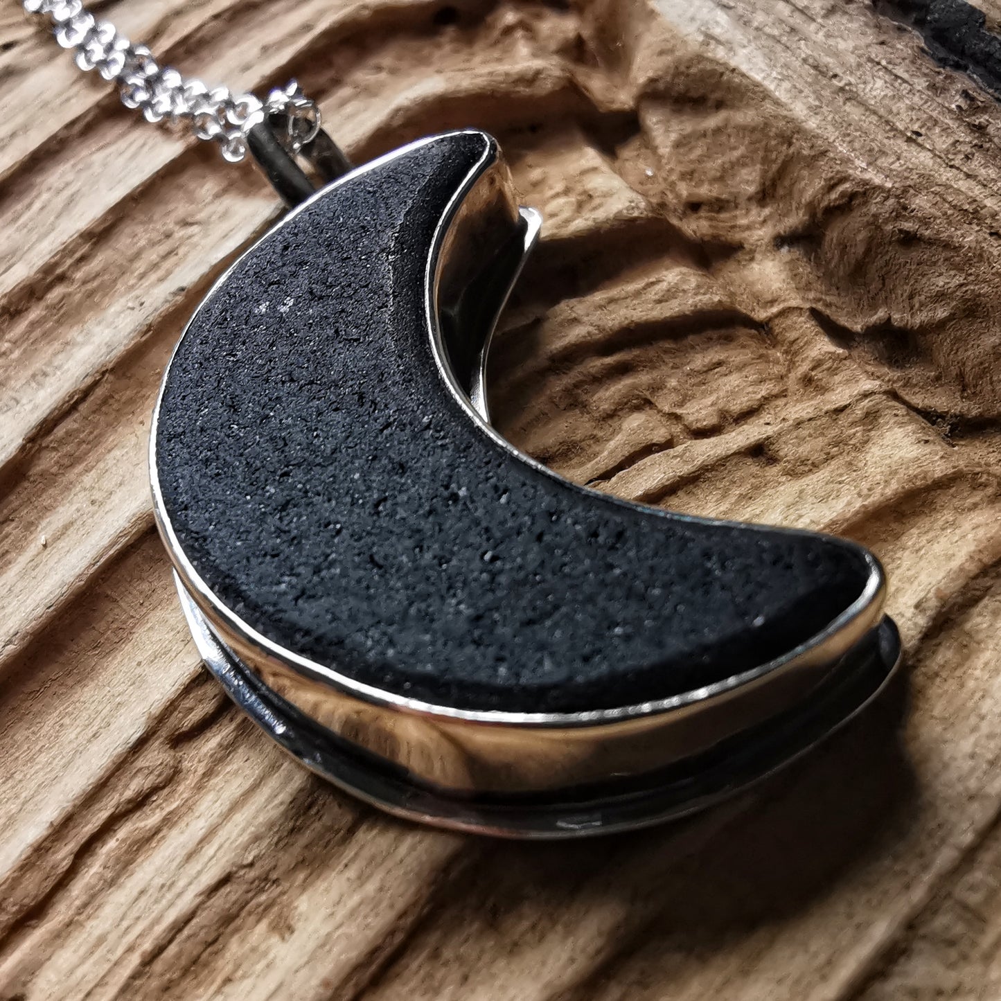 Reserved for Gatia. Scottish black crescent moon sea glass & sterling silver pendant.