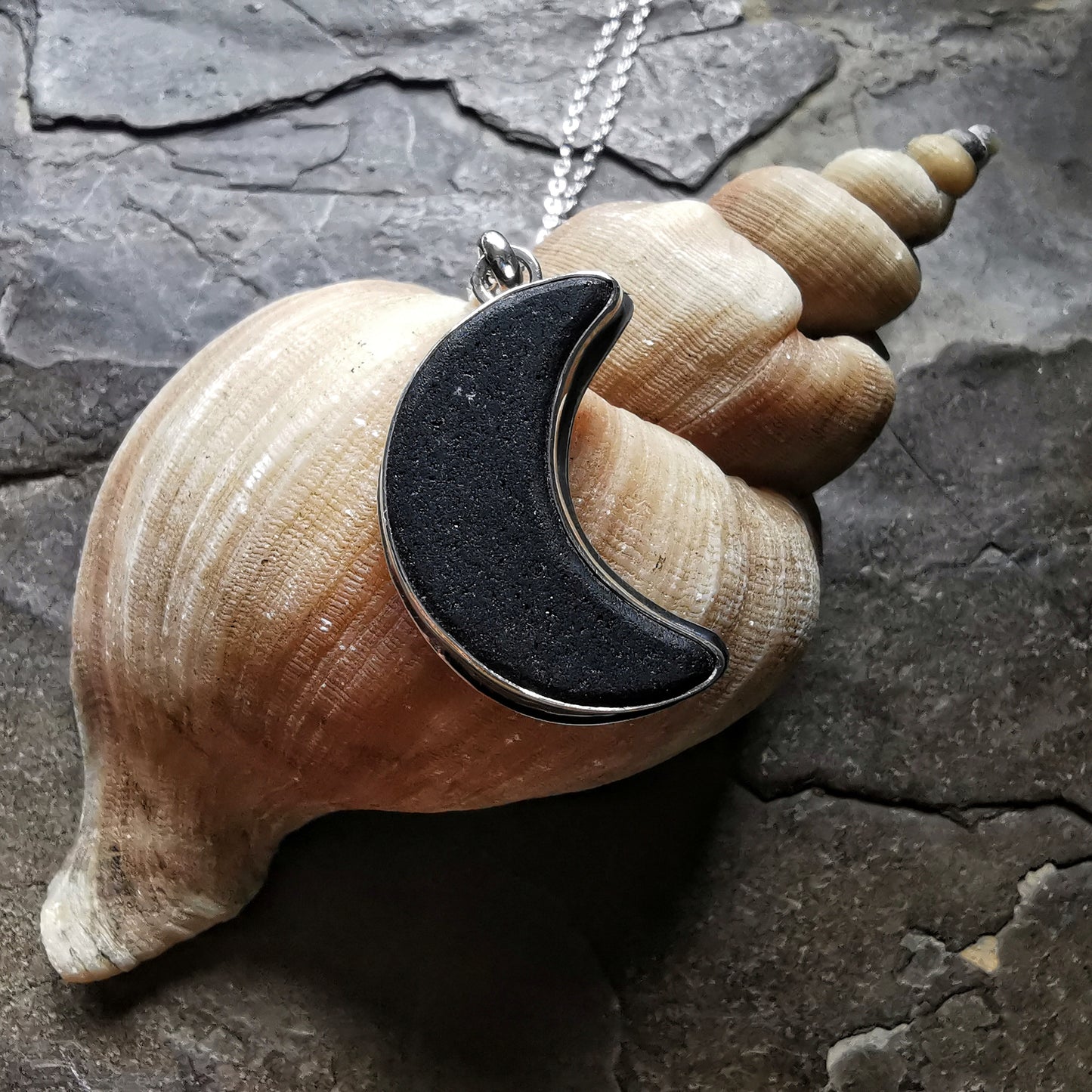 Reserved for Gatia. Scottish black crescent moon sea glass & sterling silver pendant.