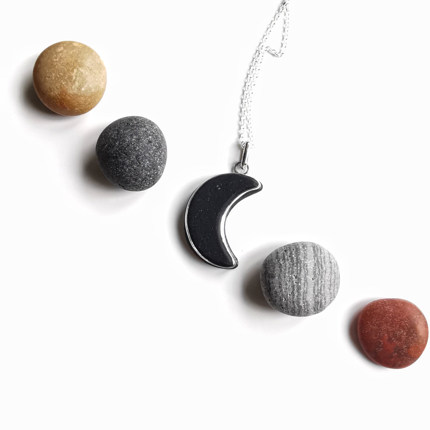 Reserved for Gatia. Scottish black crescent moon sea glass & sterling silver pendant.