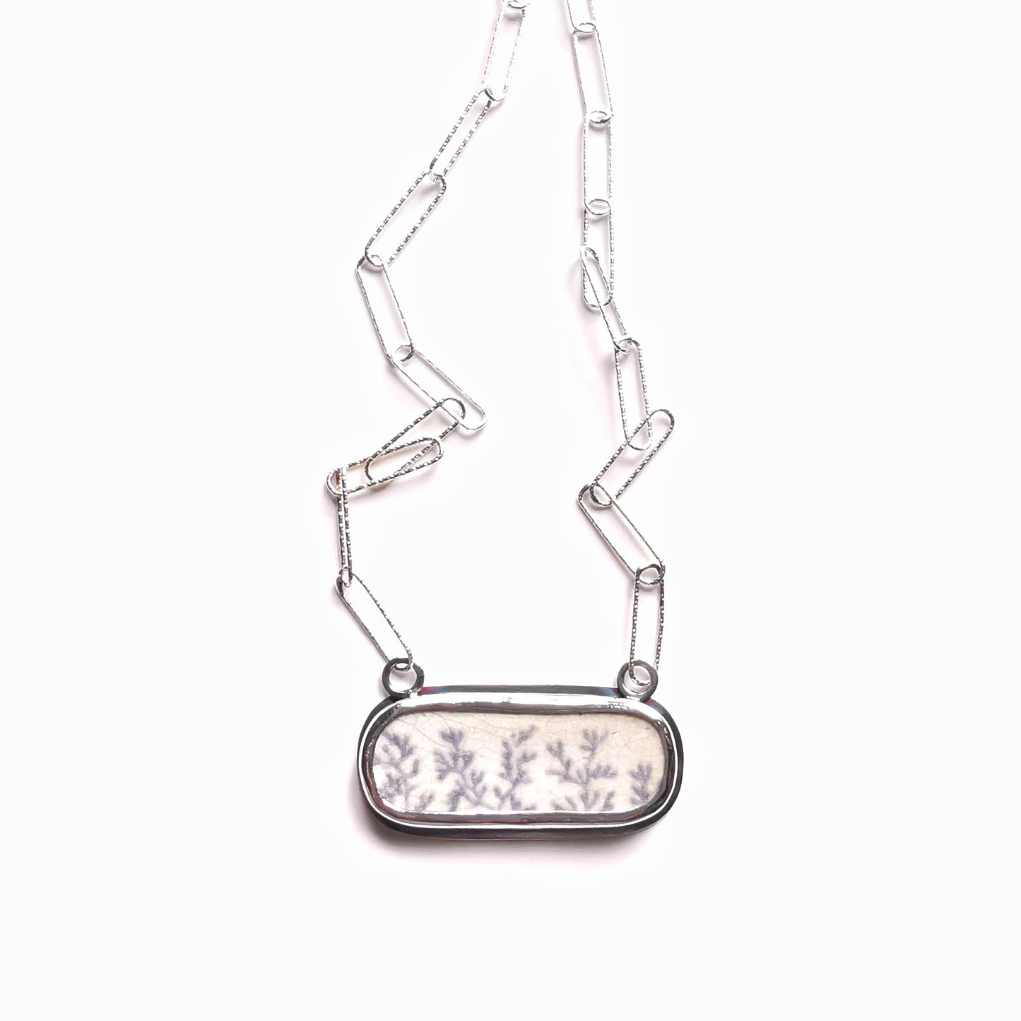 Scottish seaweed pattern sea pottery & sterling silver pendant.