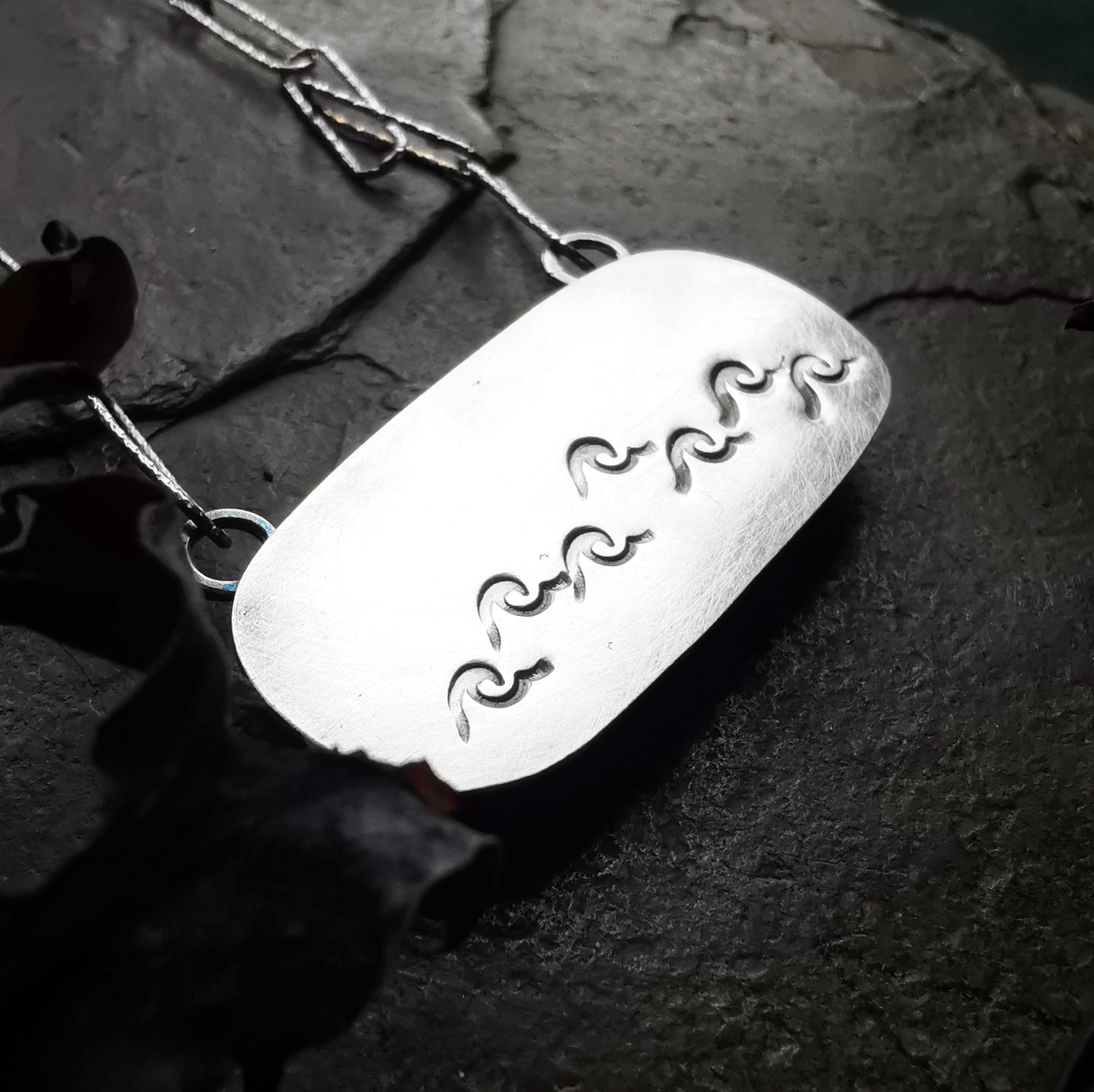 Scottish seaweed pattern sea pottery & sterling silver pendant.