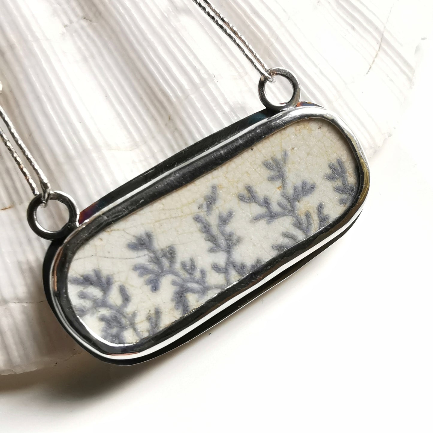 Scottish seaweed pattern sea pottery & sterling silver pendant.