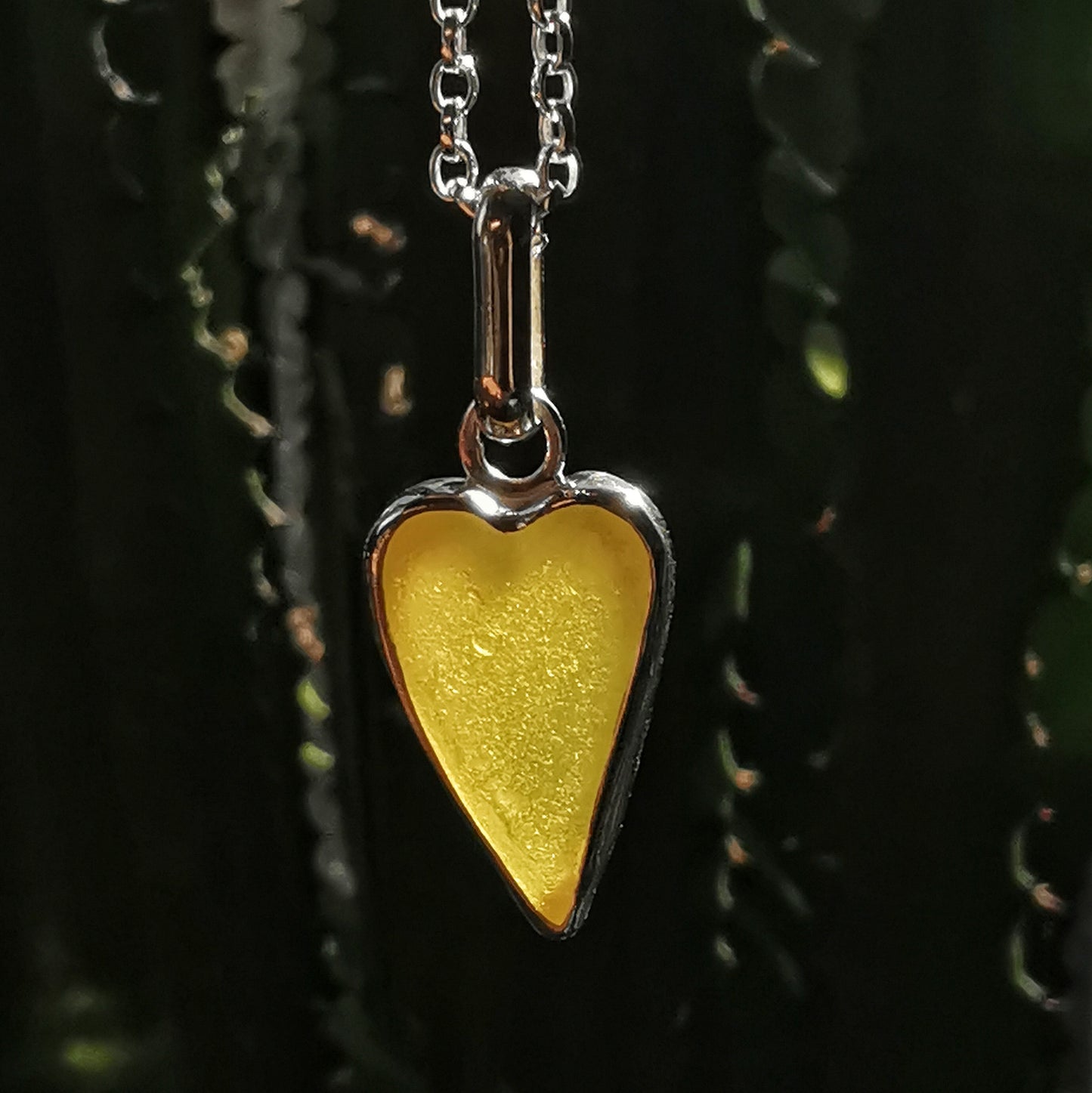 Scottish yellow sea glass heart & sterling silver pendant.