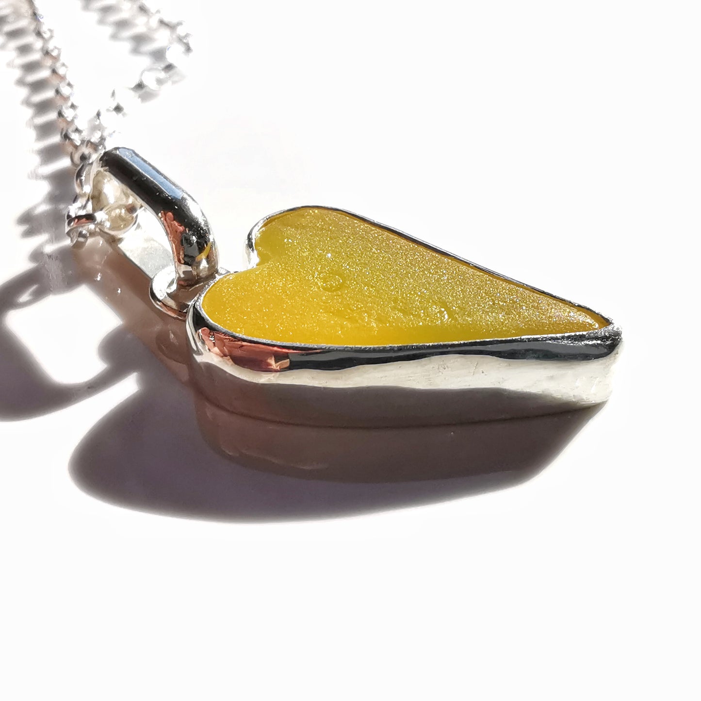 Scottish yellow sea glass heart & sterling silver pendant.