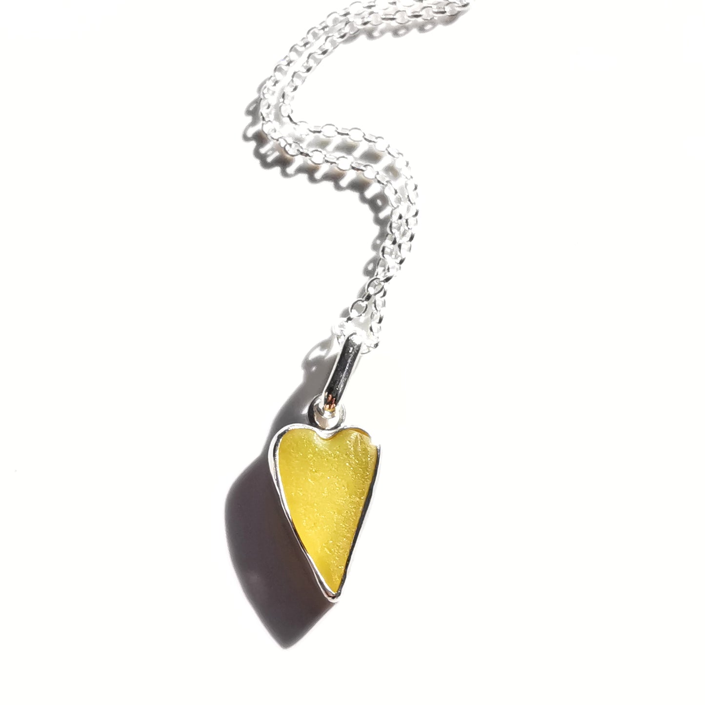 Scottish yellow sea glass heart & sterling silver pendant.