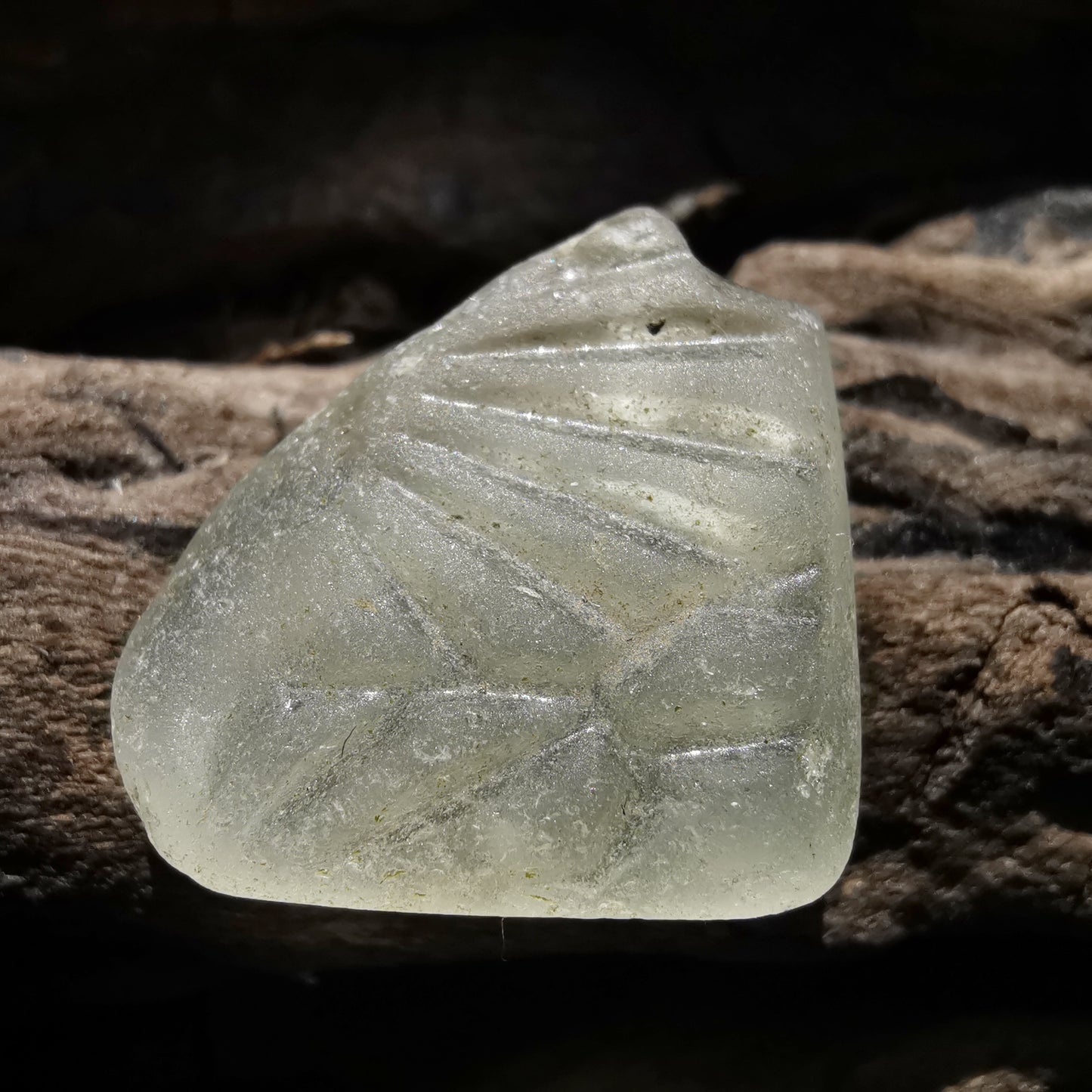 Clear sea glass heart & sterling silver pendant.