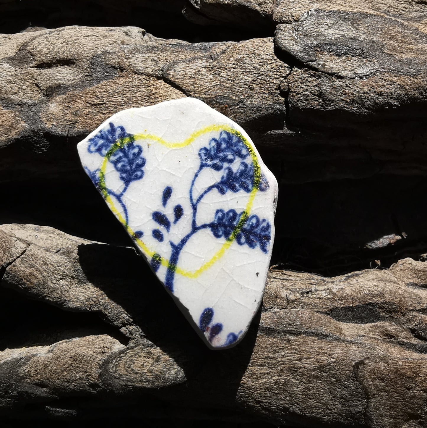 Scottish blue and white beach pottery heart & sterling silver pendant.