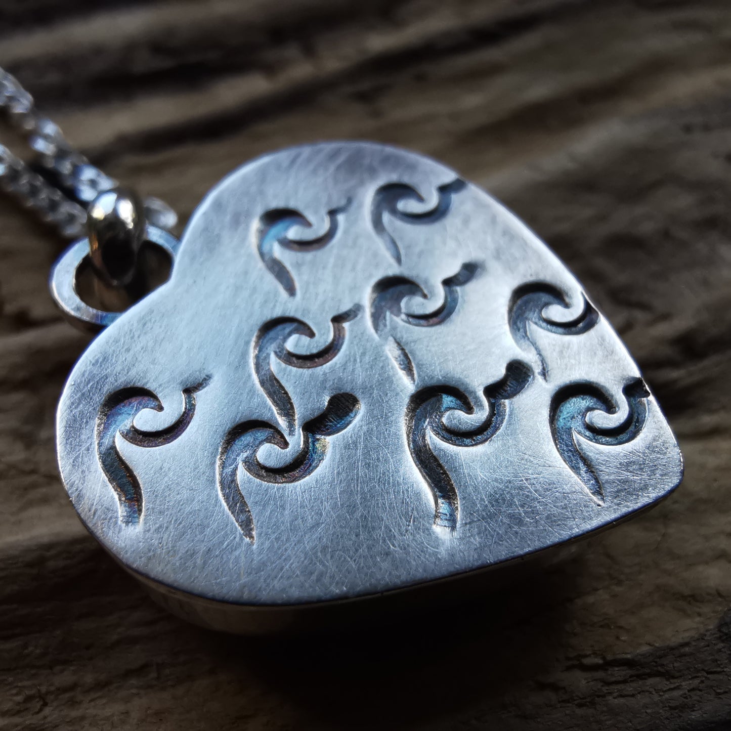 Scottish blue and white beach pottery heart & sterling silver pendant.