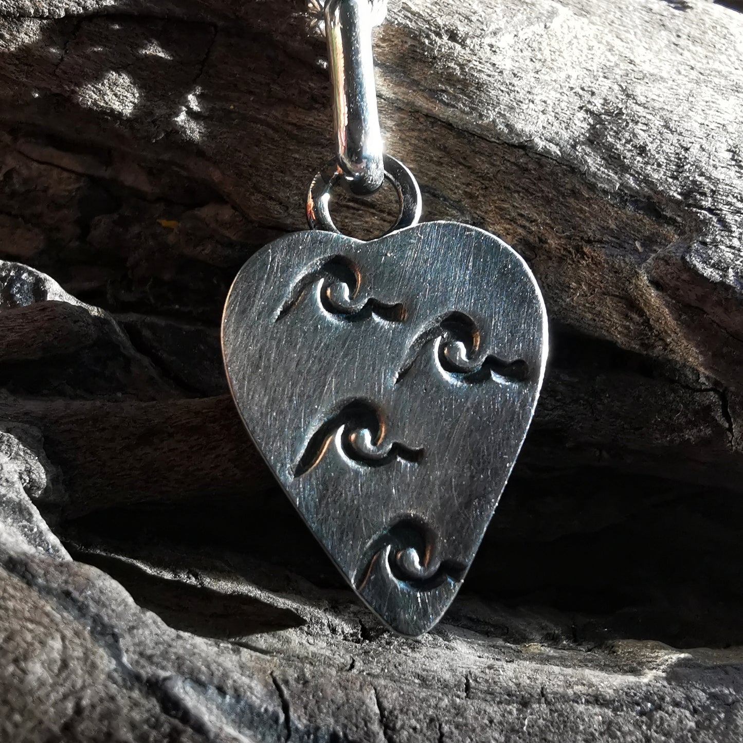 Scottish blue and white sea pottery heart & sterling silver pendant.