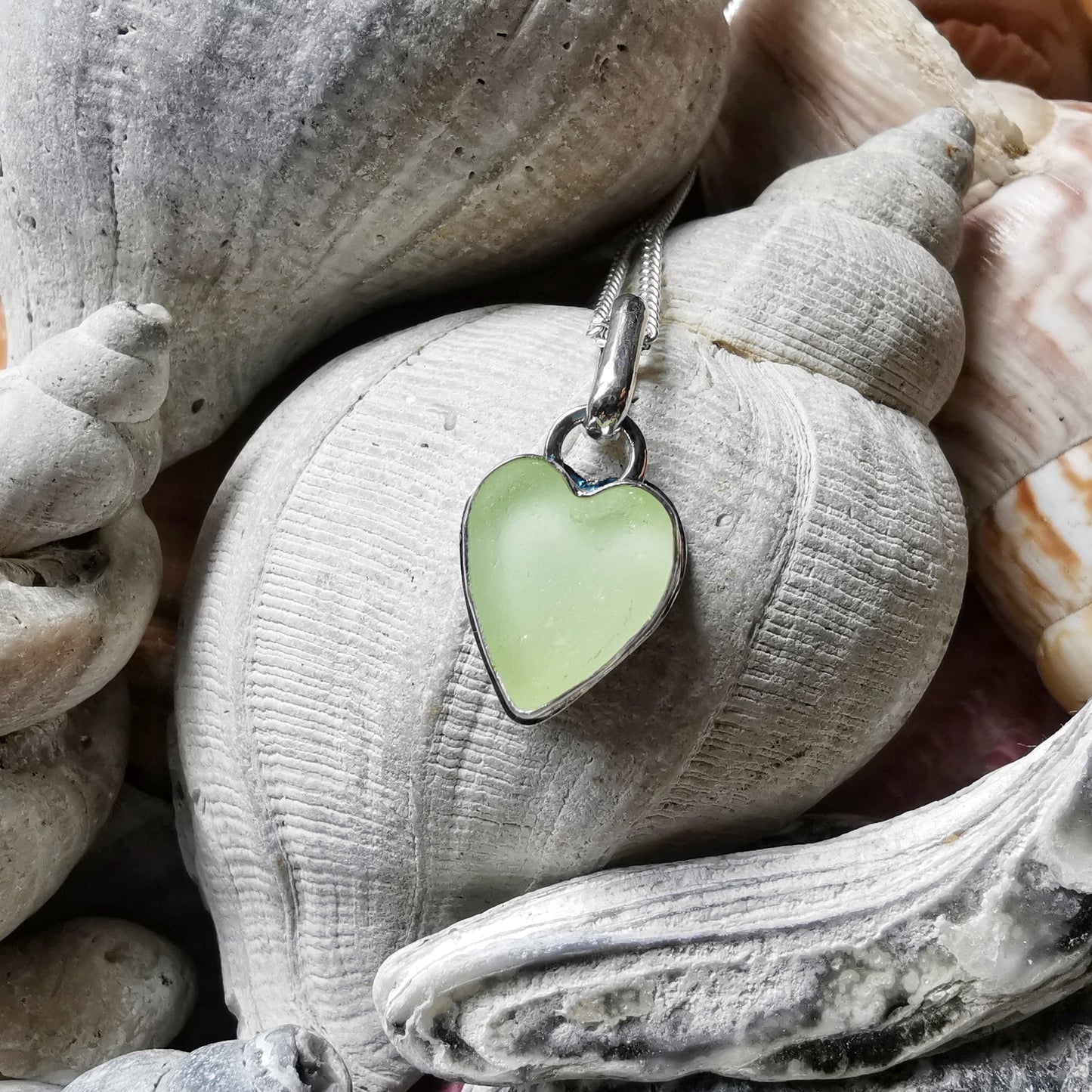 Scottish UV sea glass heart & sterling silver pendant.