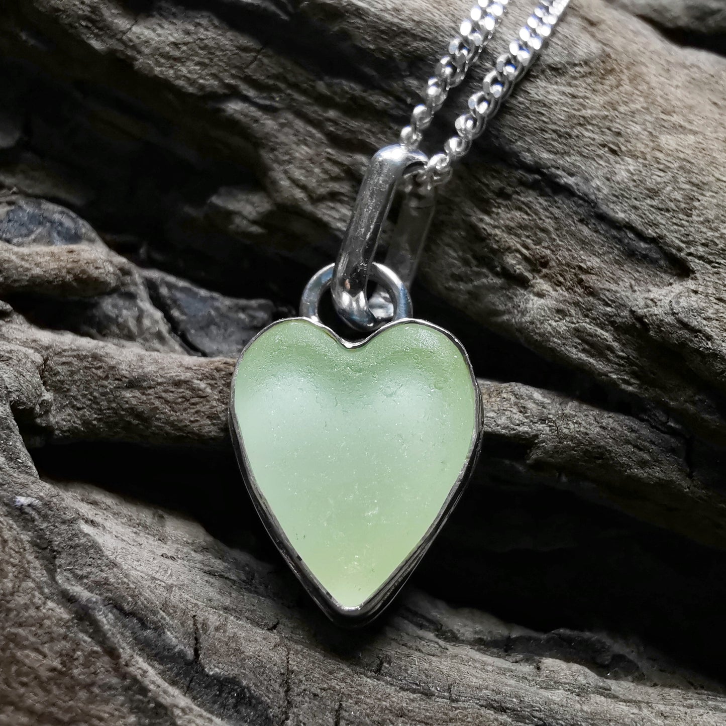 Scottish UV sea glass heart & sterling silver pendant.