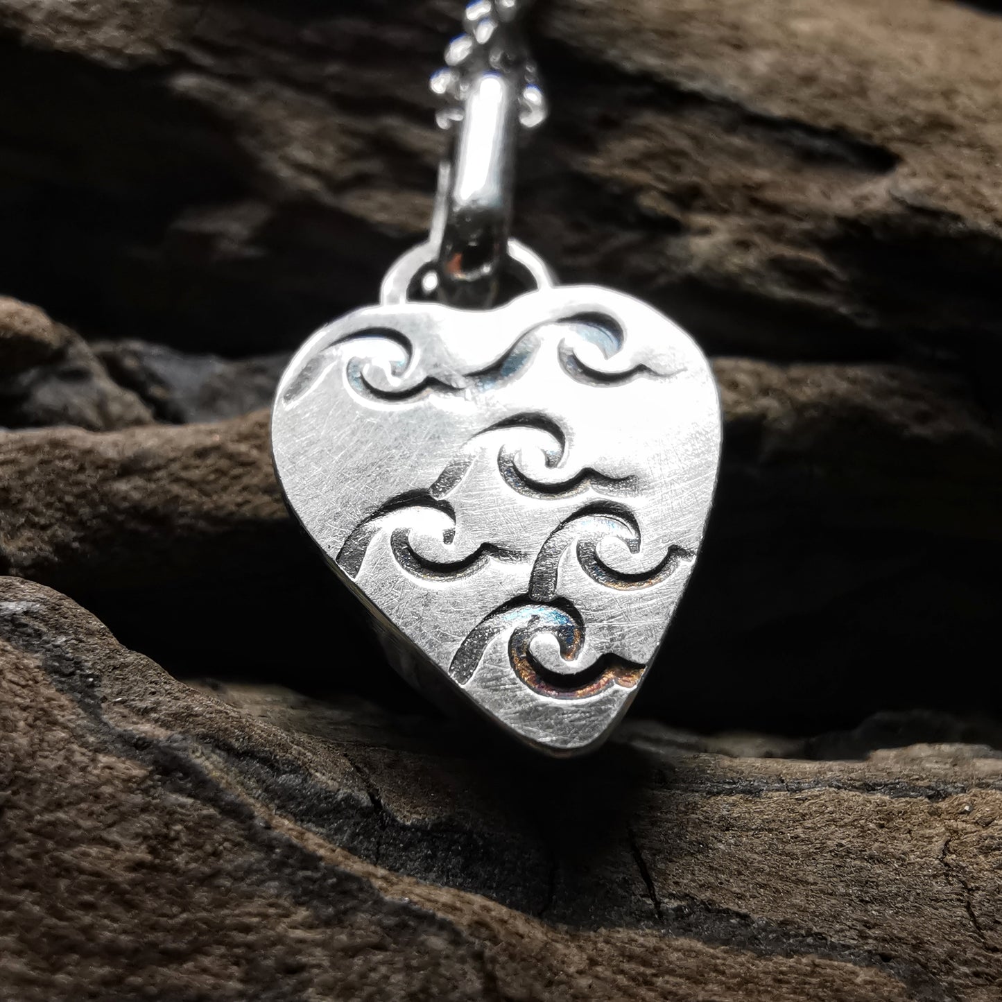 Scottish UV sea glass heart & sterling silver pendant.
