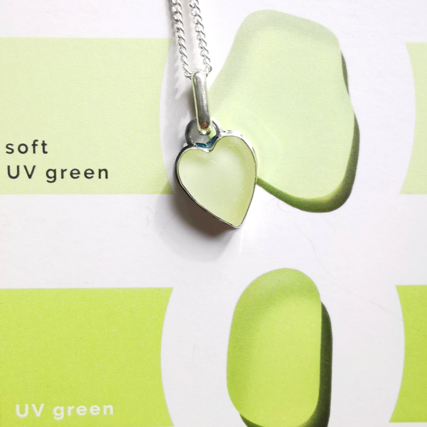 Scottish UV sea glass heart & sterling silver pendant.