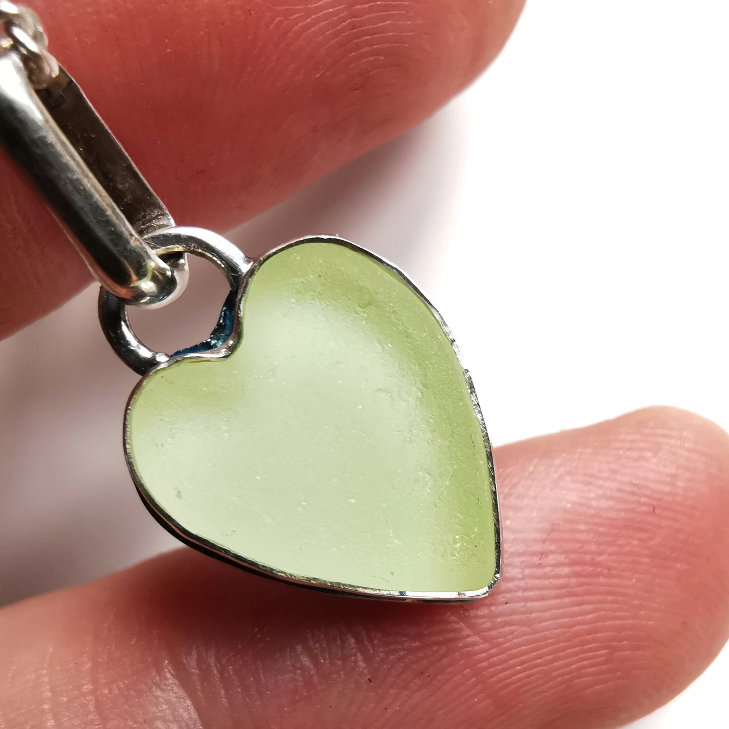 Scottish UV sea glass heart & sterling silver pendant.