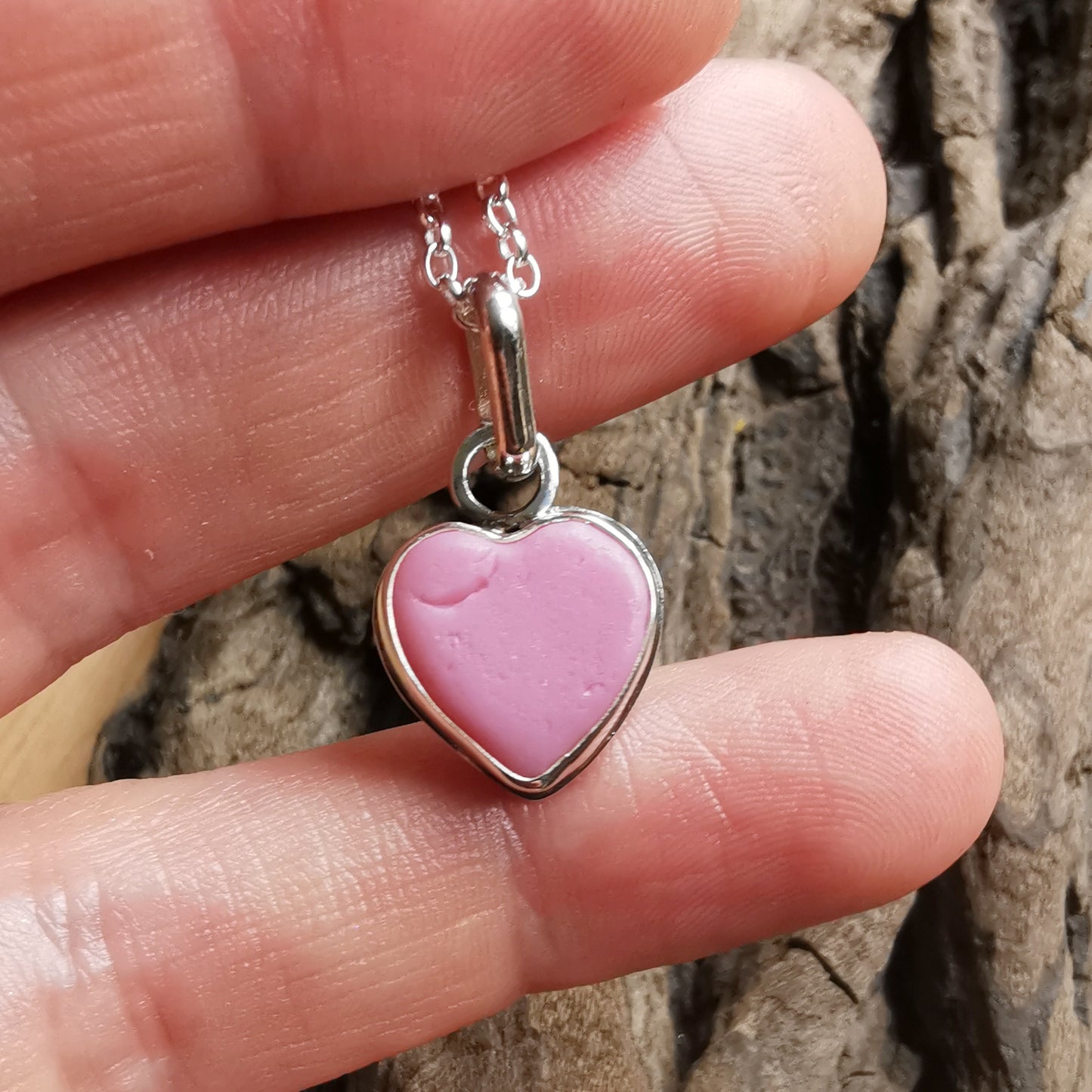 Scottish pink sea glass heart & sterling silver pendant.