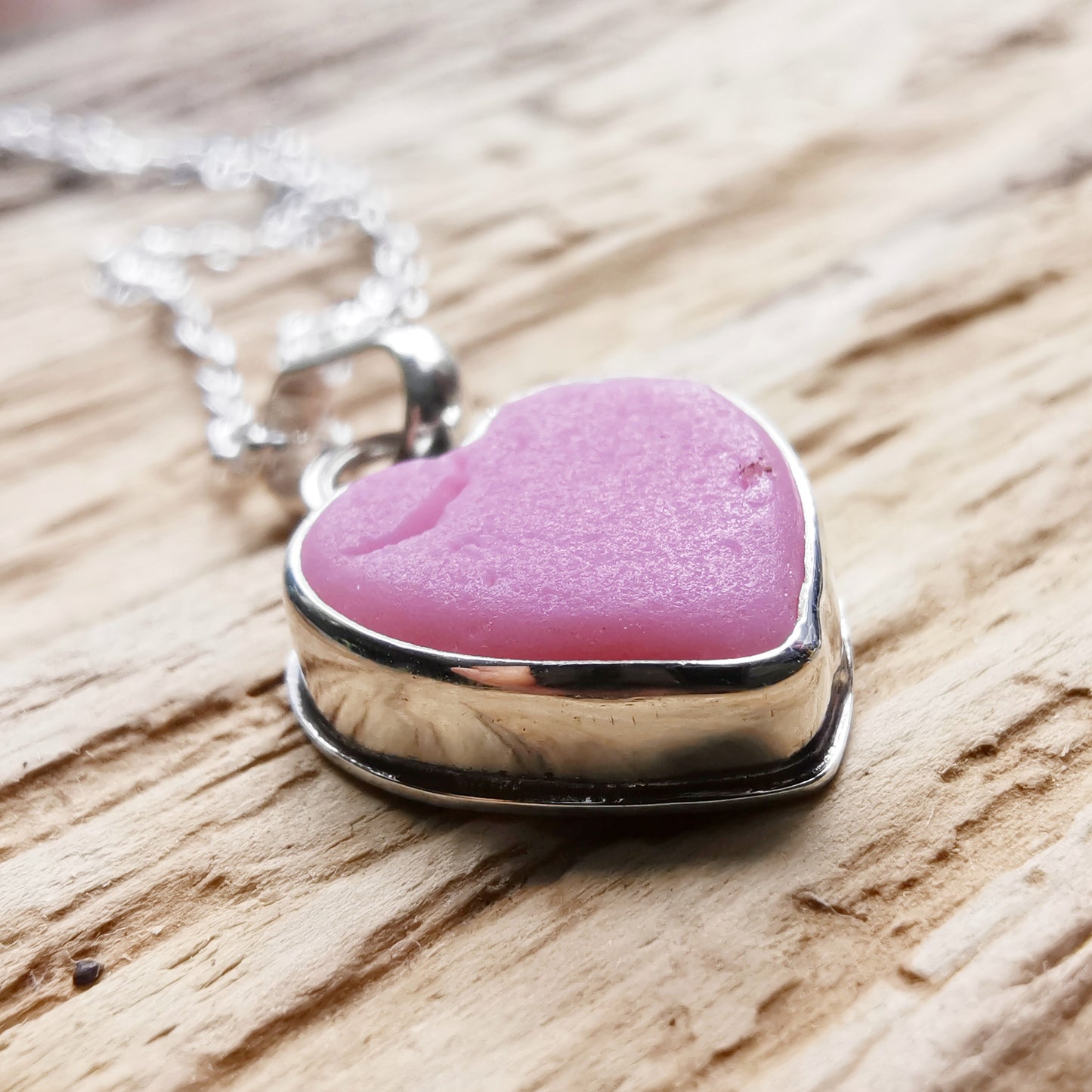 Scottish pink sea glass heart & sterling silver pendant.