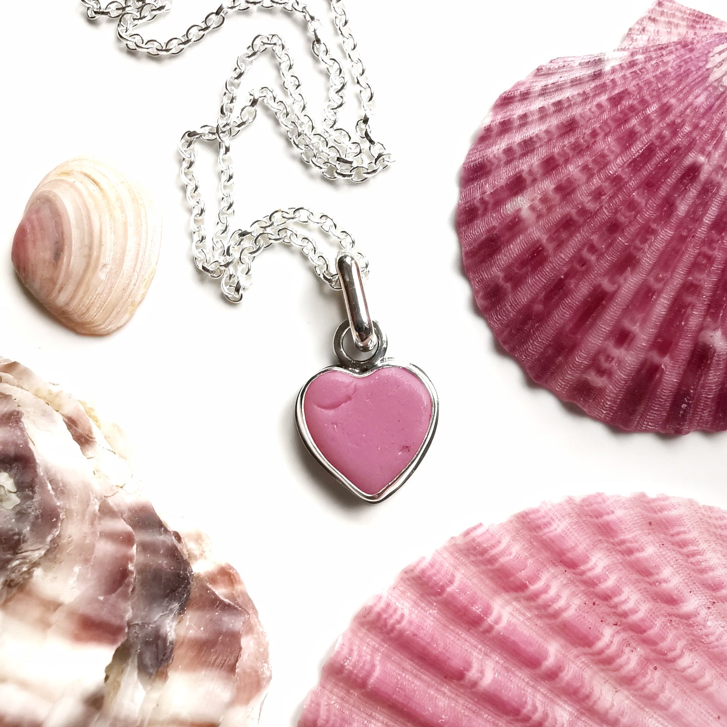 Scottish pink sea glass heart & sterling silver pendant.