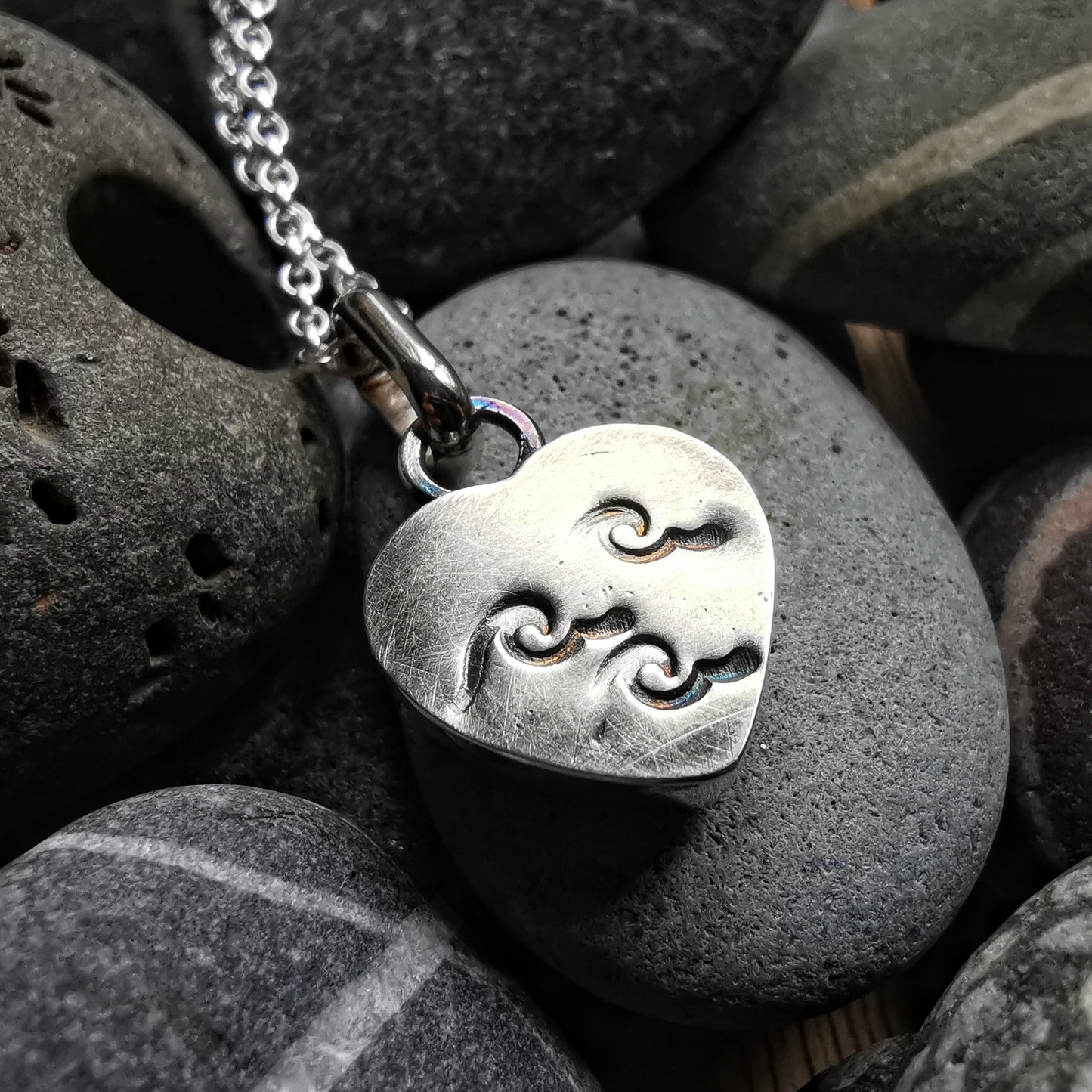 Scottish pink sea glass heart & sterling silver pendant.