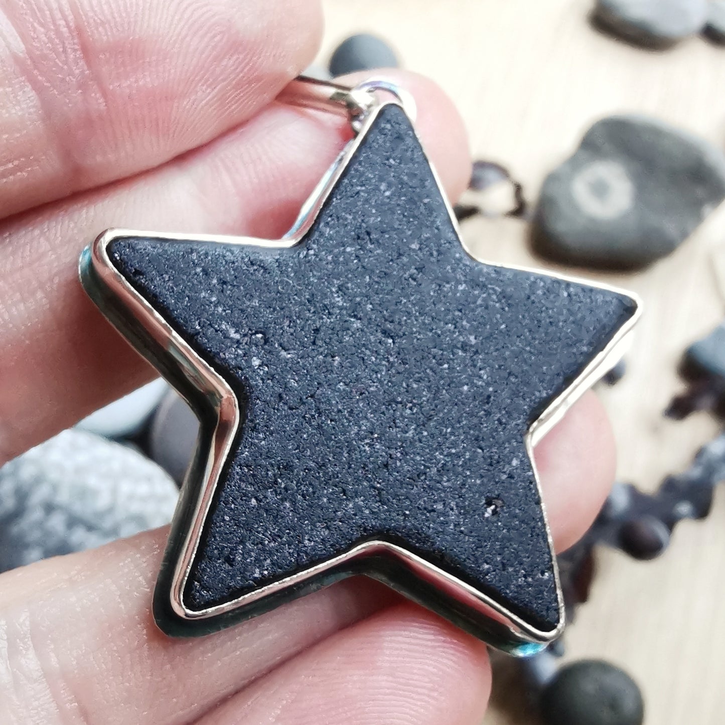 Scottish black sea glass star & sterling silver pendant.