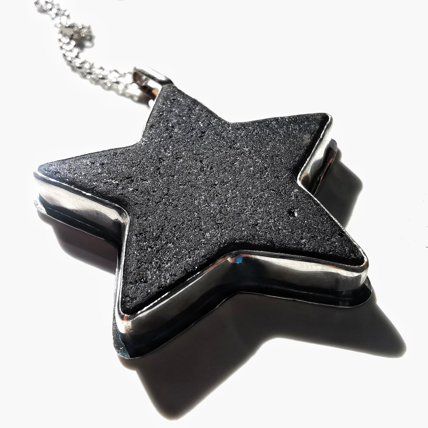 Scottish black sea glass star & sterling silver pendant.