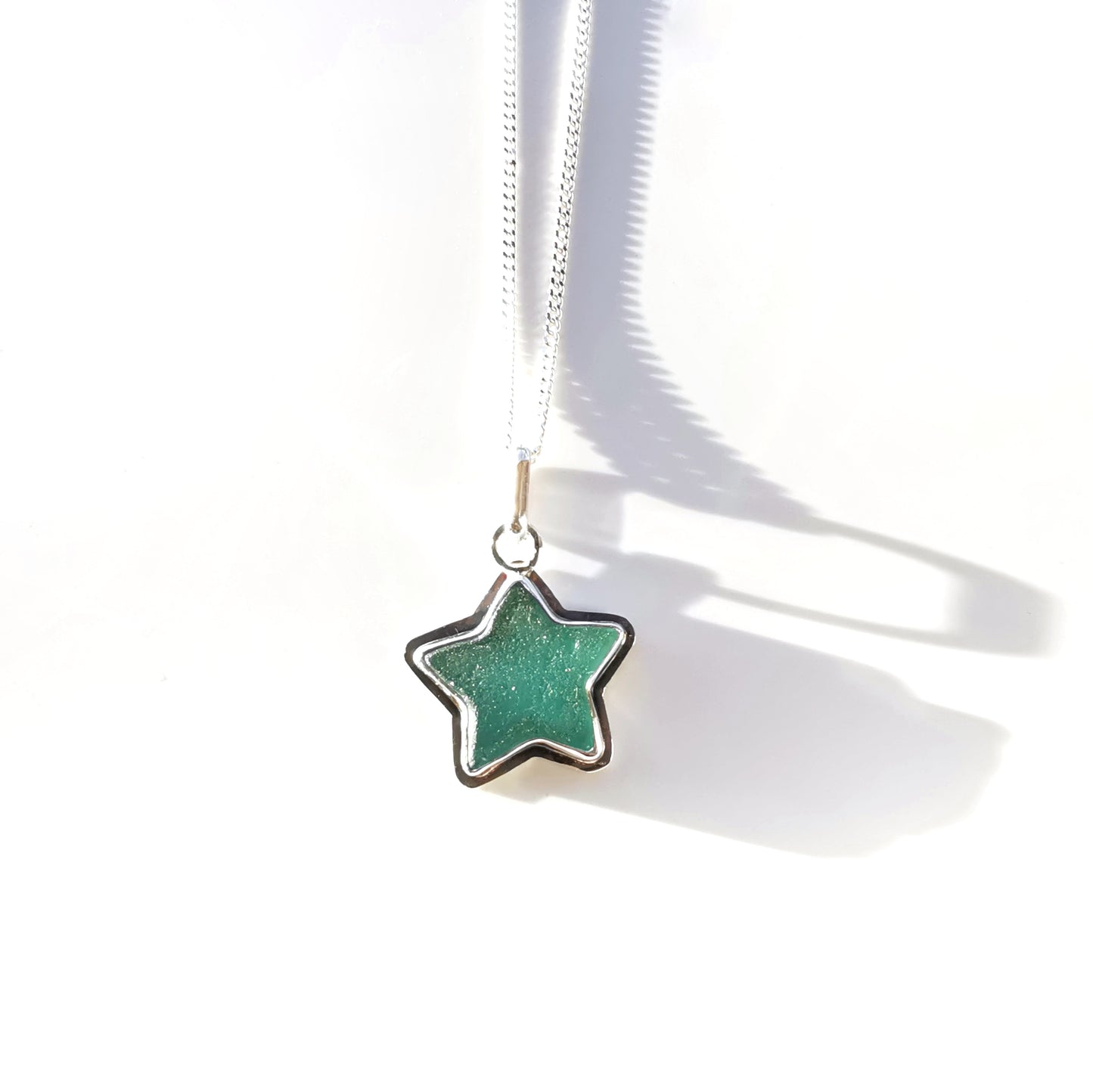 Scottish teal sea glass star & sterling silver pendant.