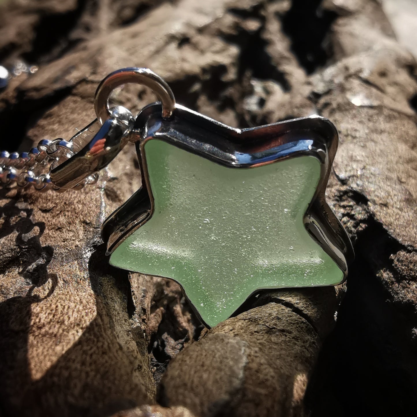 Scottish UV sea glass star & sterling silver pendant.