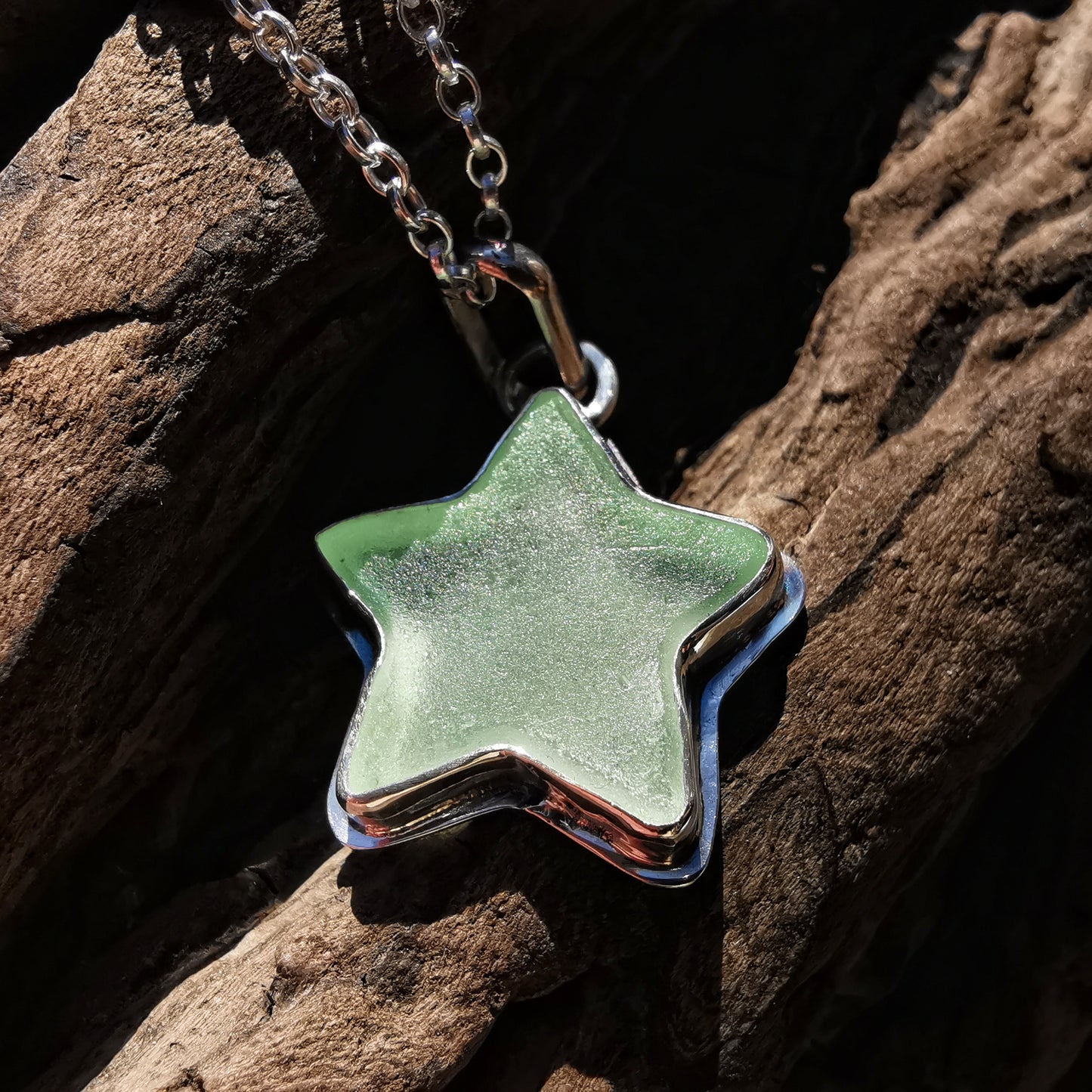 Scottish UV sea glass star & sterling silver pendant.