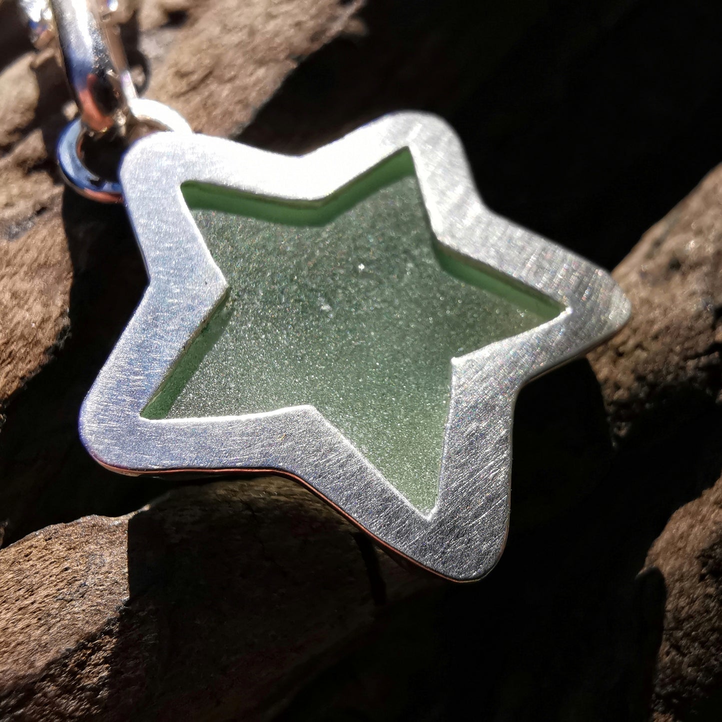 Scottish UV sea glass star & sterling silver pendant.