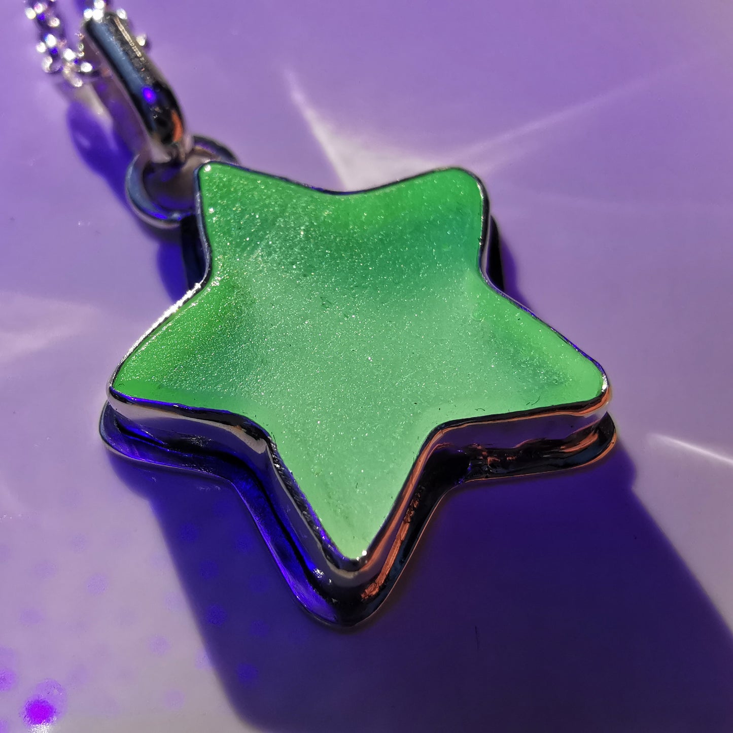 Scottish UV sea glass star & sterling silver pendant.