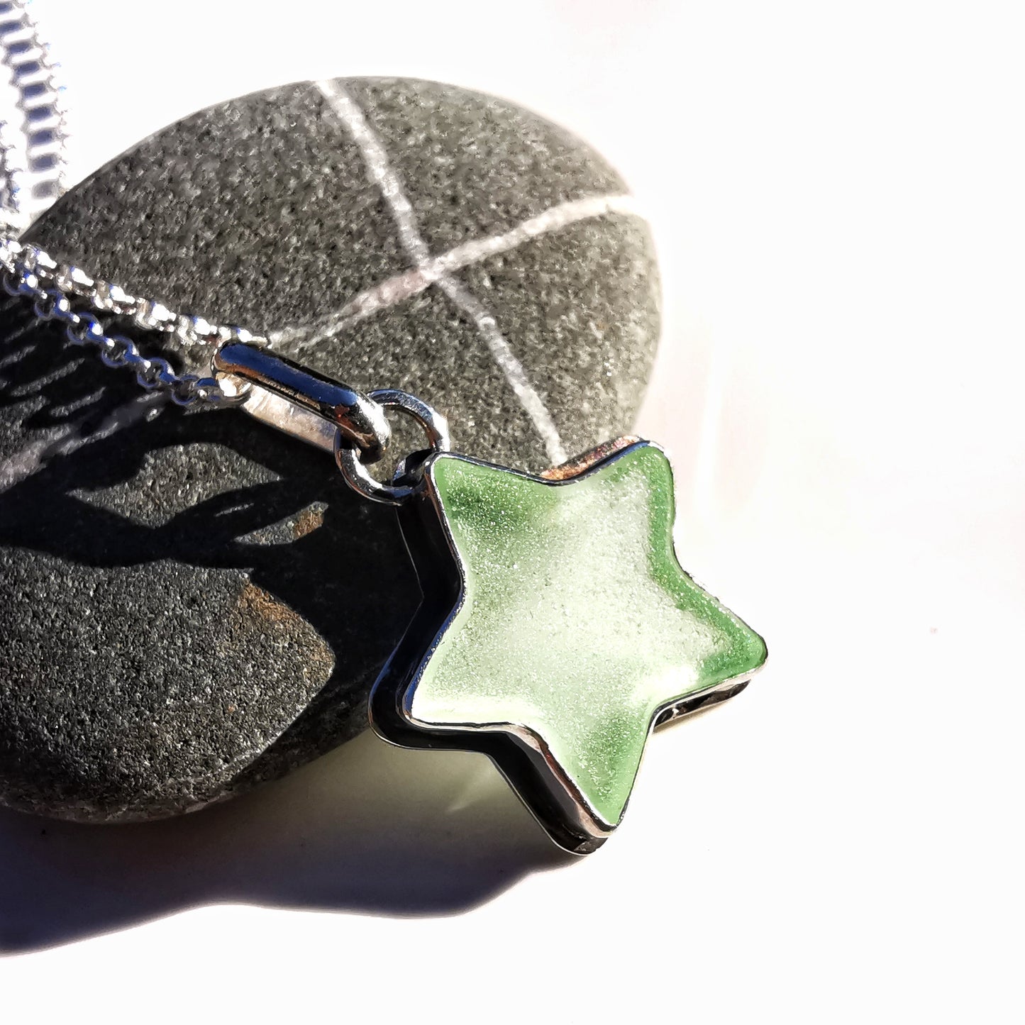 Scottish UV sea glass star & sterling silver pendant.