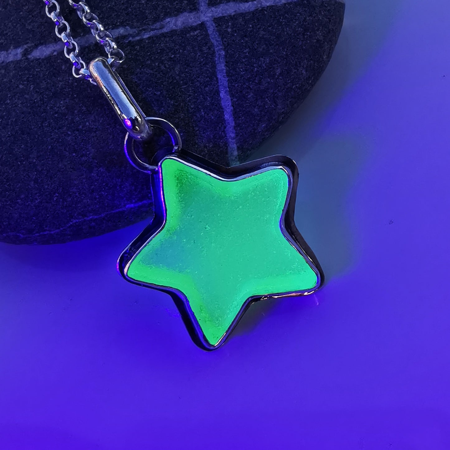 Scottish UV sea glass star & sterling silver pendant.