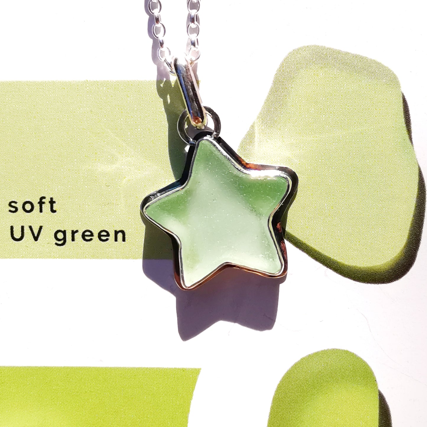 Scottish UV sea glass star & sterling silver pendant.