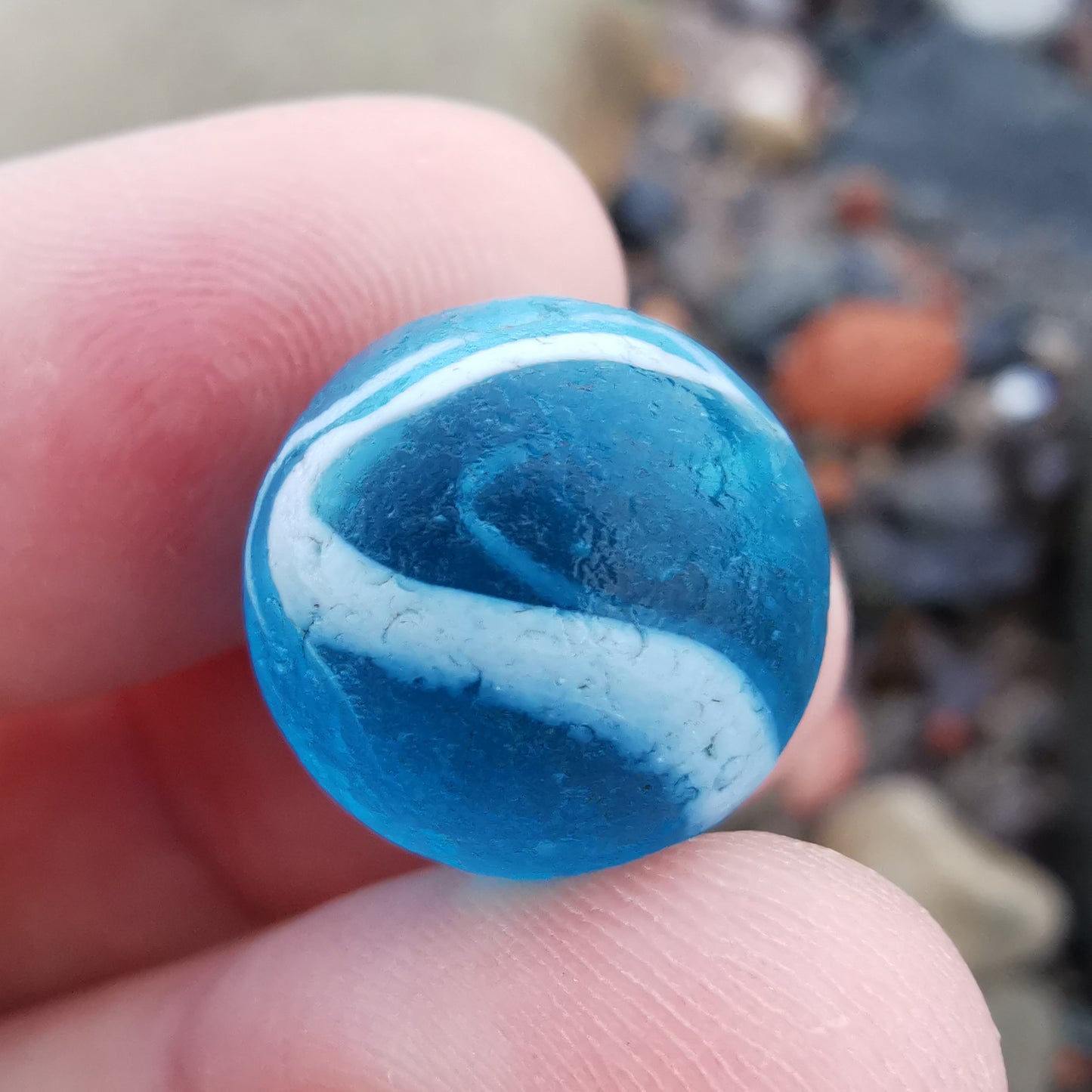 Aqua blue sea glass marble & sterling silver pendant.