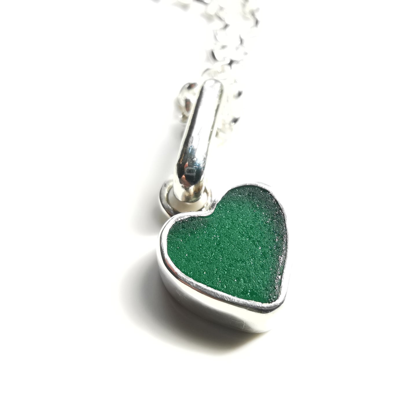 Tiny Scottish teal sea glass heart & sterling silver pendant.