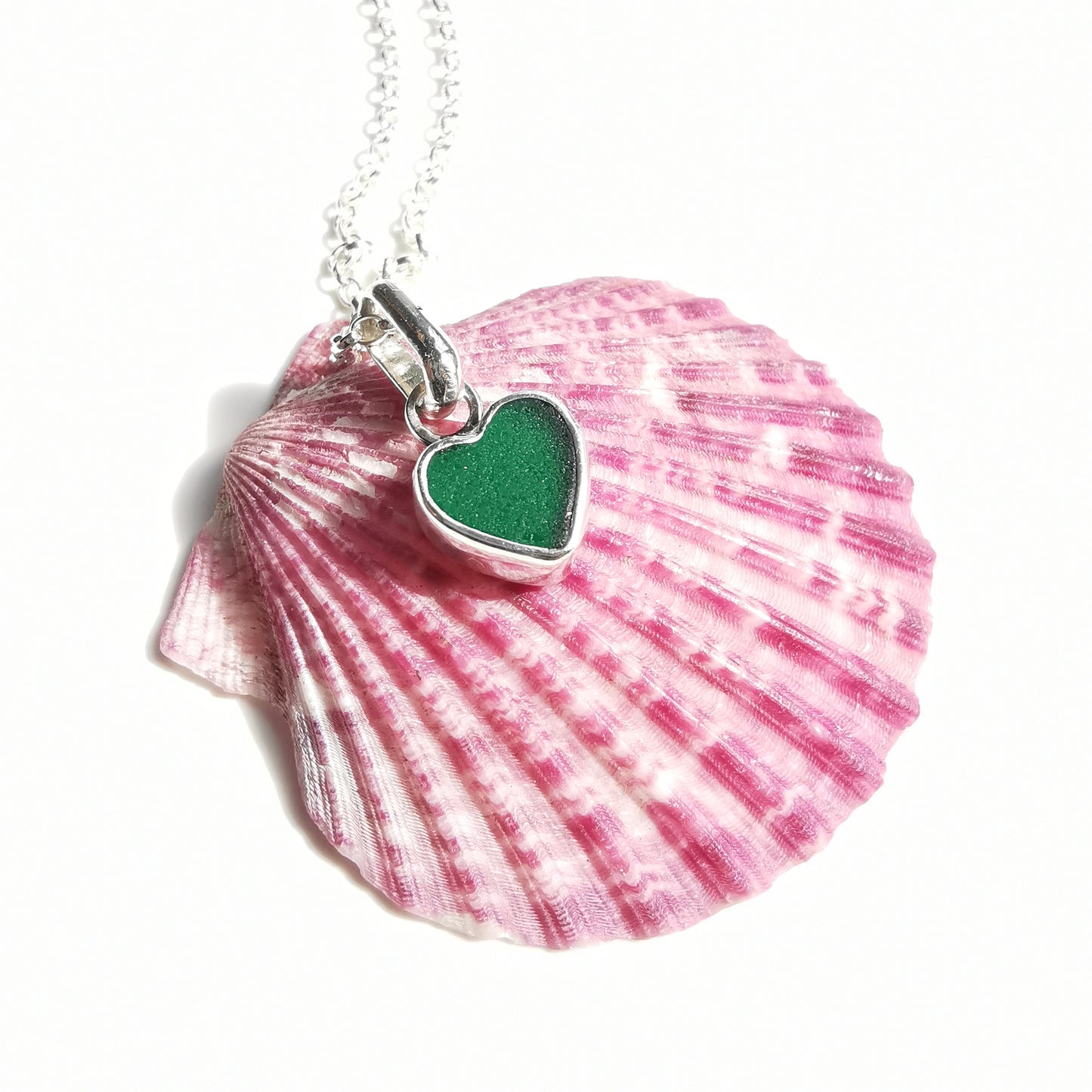 Tiny Scottish teal sea glass heart & sterling silver pendant.