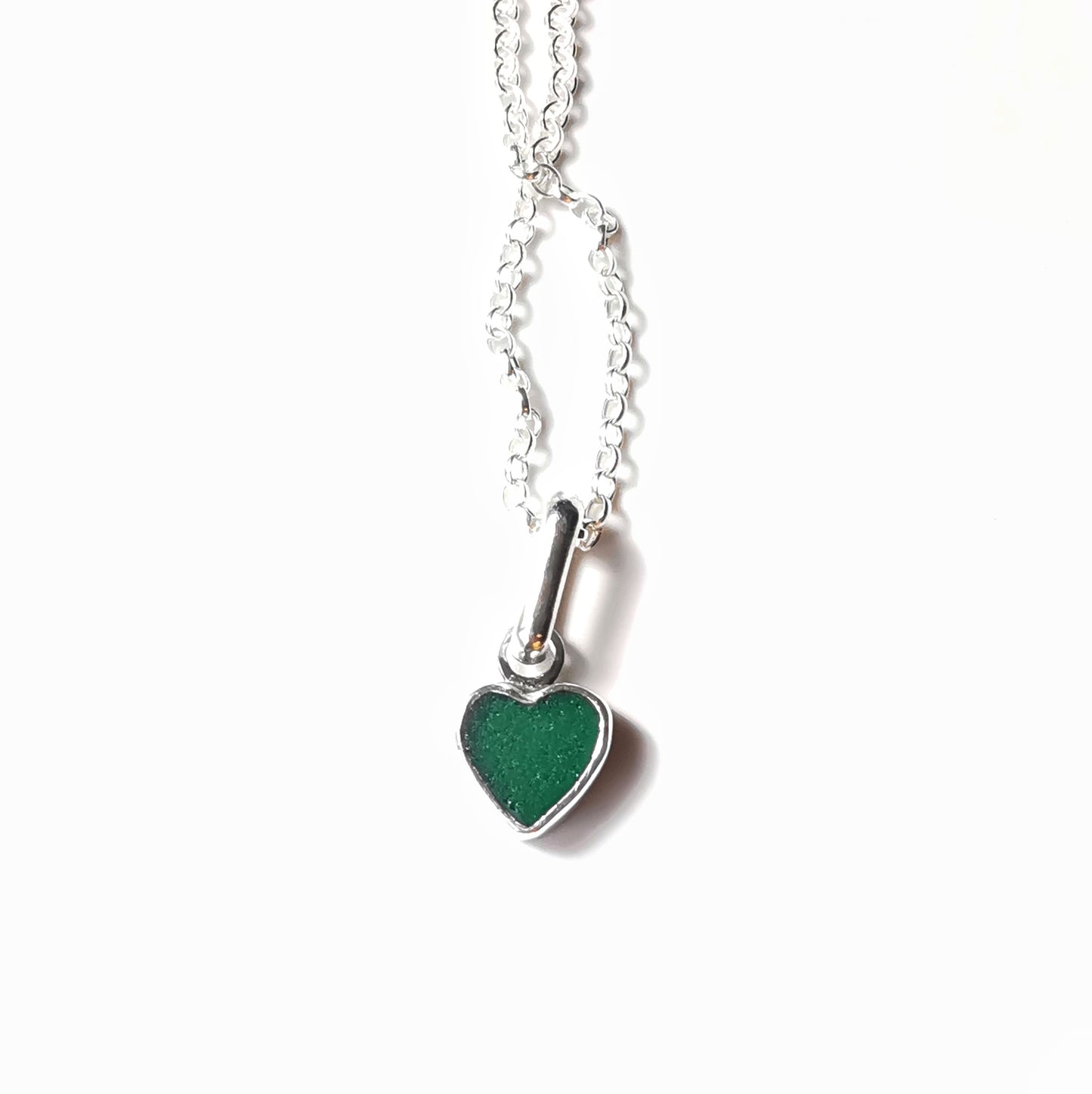 Tiny Scottish teal sea glass heart & sterling silver pendant.