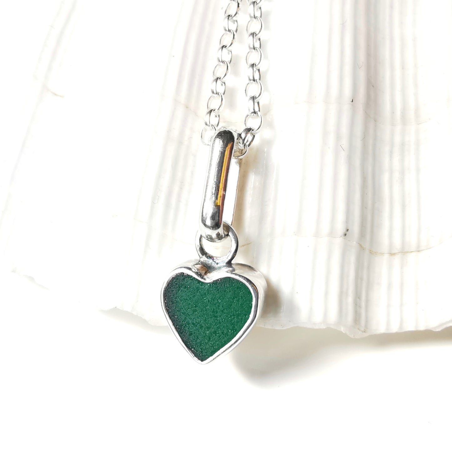 Tiny Scottish teal sea glass heart & sterling silver pendant.