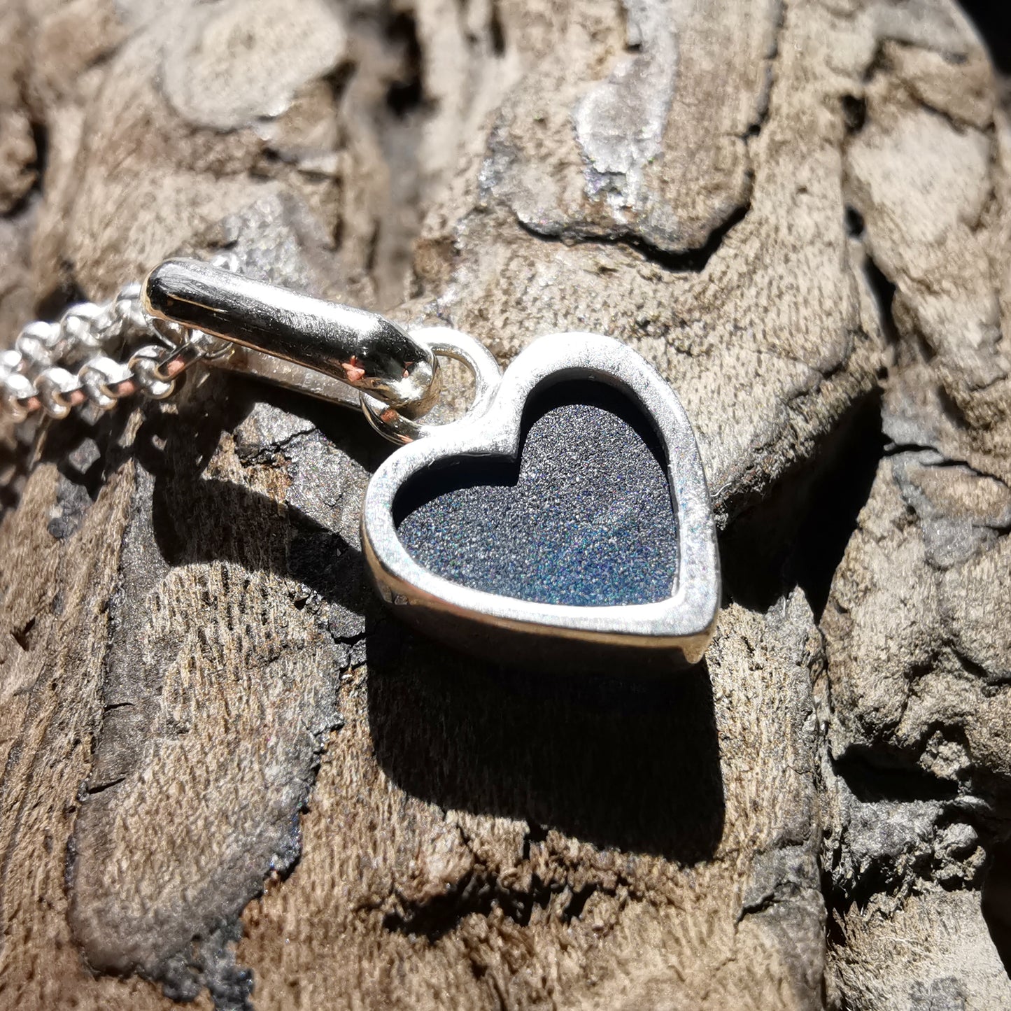 Tiny Scottish teal blue sea glass heart & sterling silver pendant.