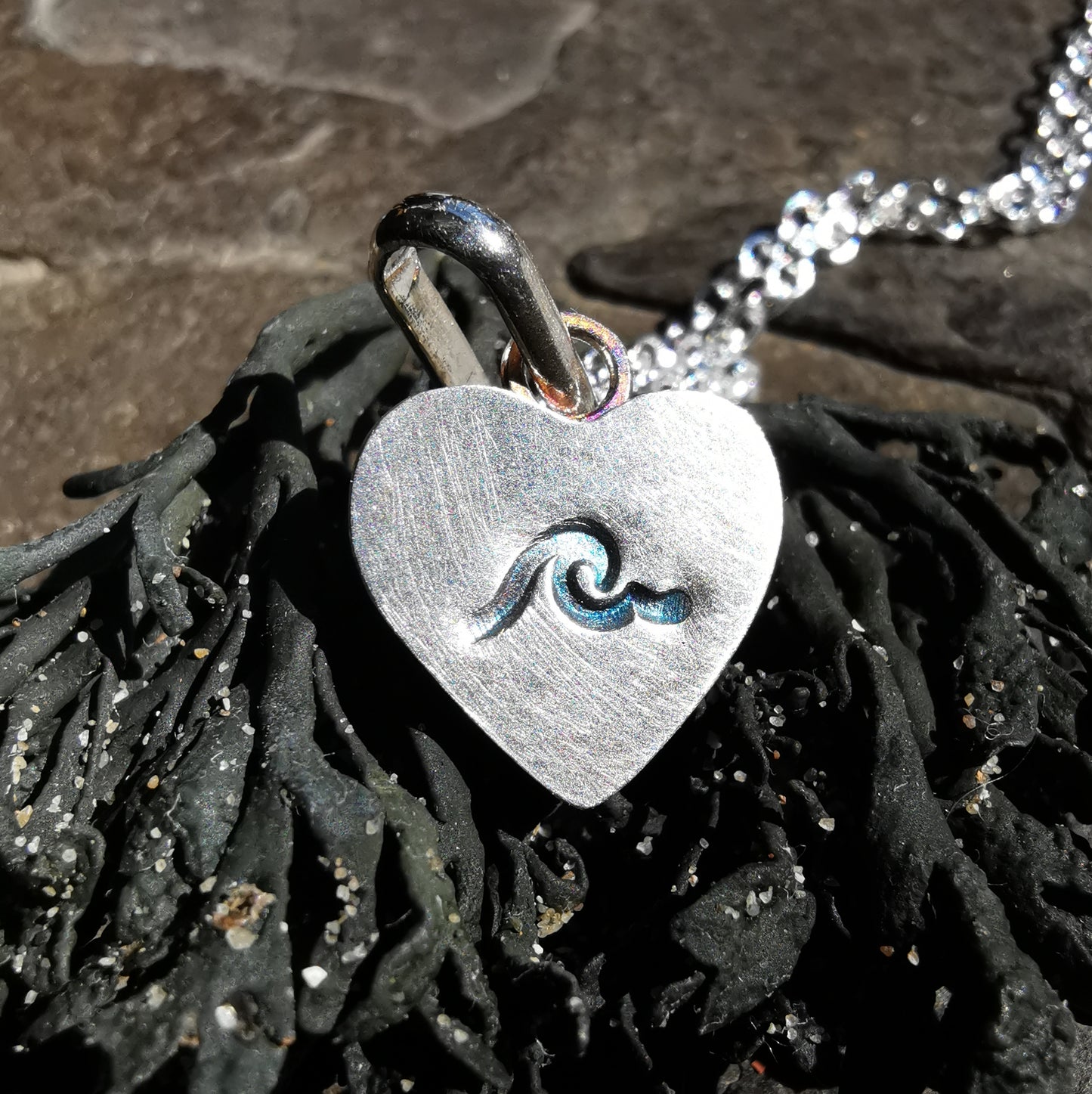 Scottish pink sea glass heart & sterling silver pendant.