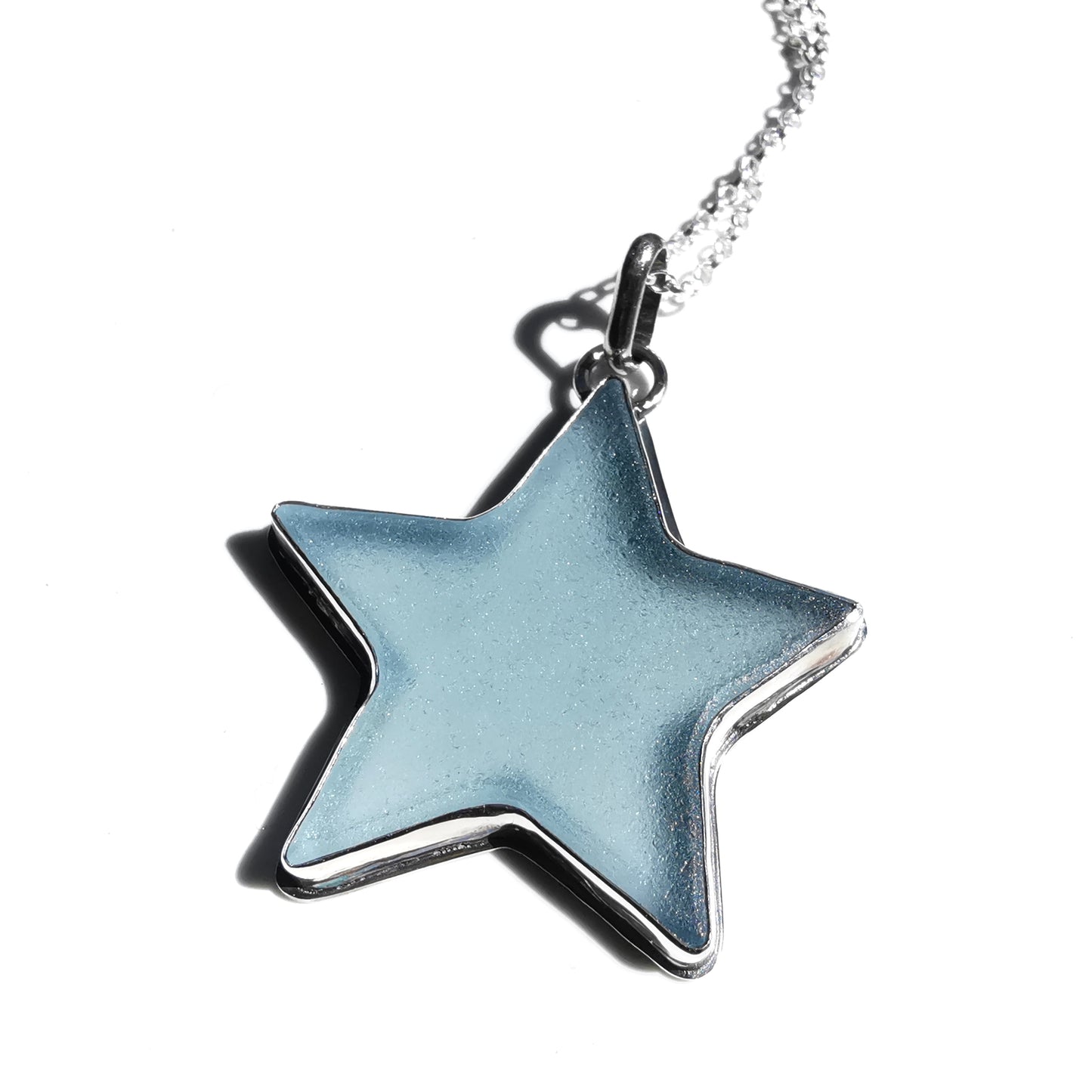 Scottish blue sea glass star & sterling silver pendant.
